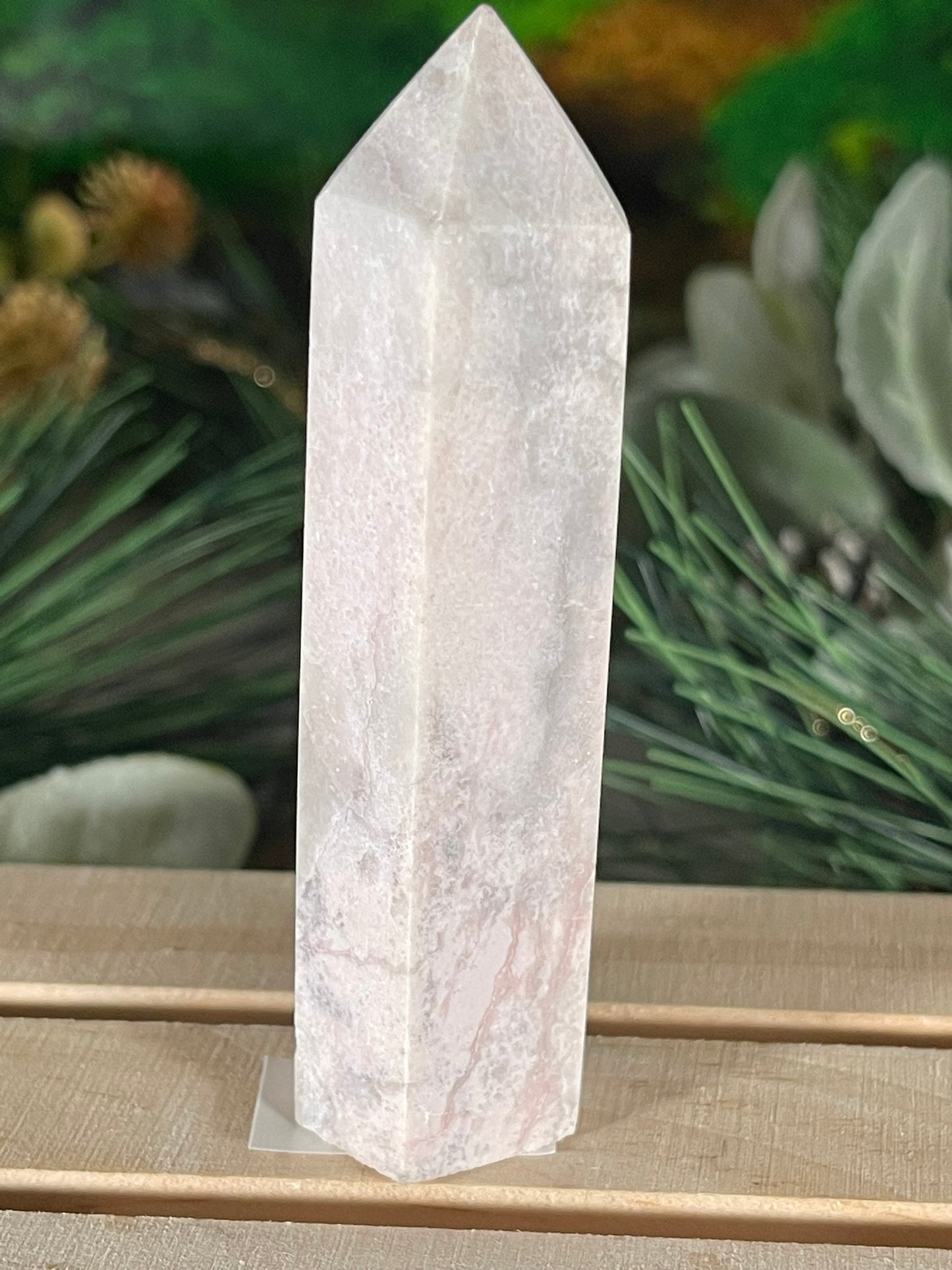 Tower - Pink Opal Jasper Natural Stone Quartz Crystal Obelisk Point - 92g