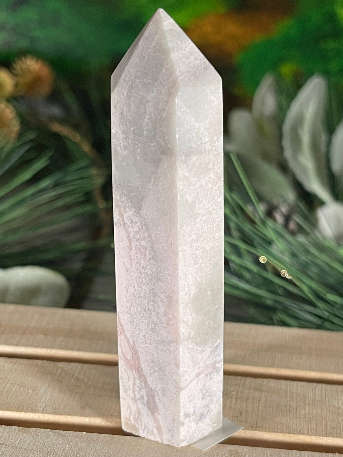 Tower - Pink Opal Jasper Natural Stone Quartz Crystal Obelisk Point - 92g