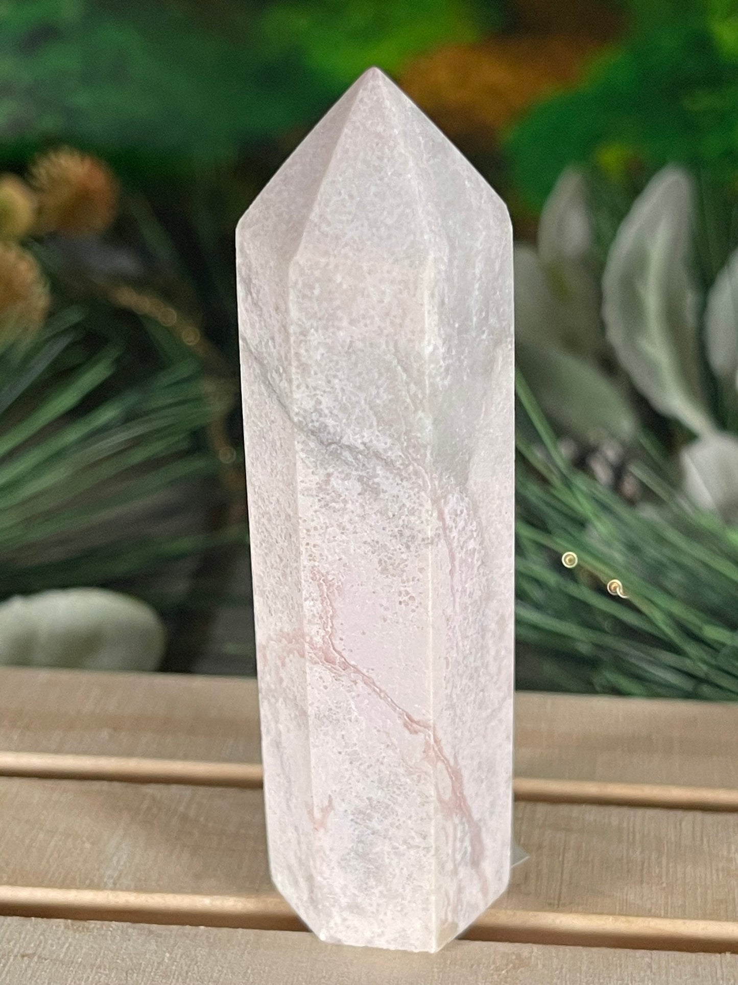 Tower - Pink Opal Jasper Natural Stone Quartz Crystal Obelisk Point - 92g