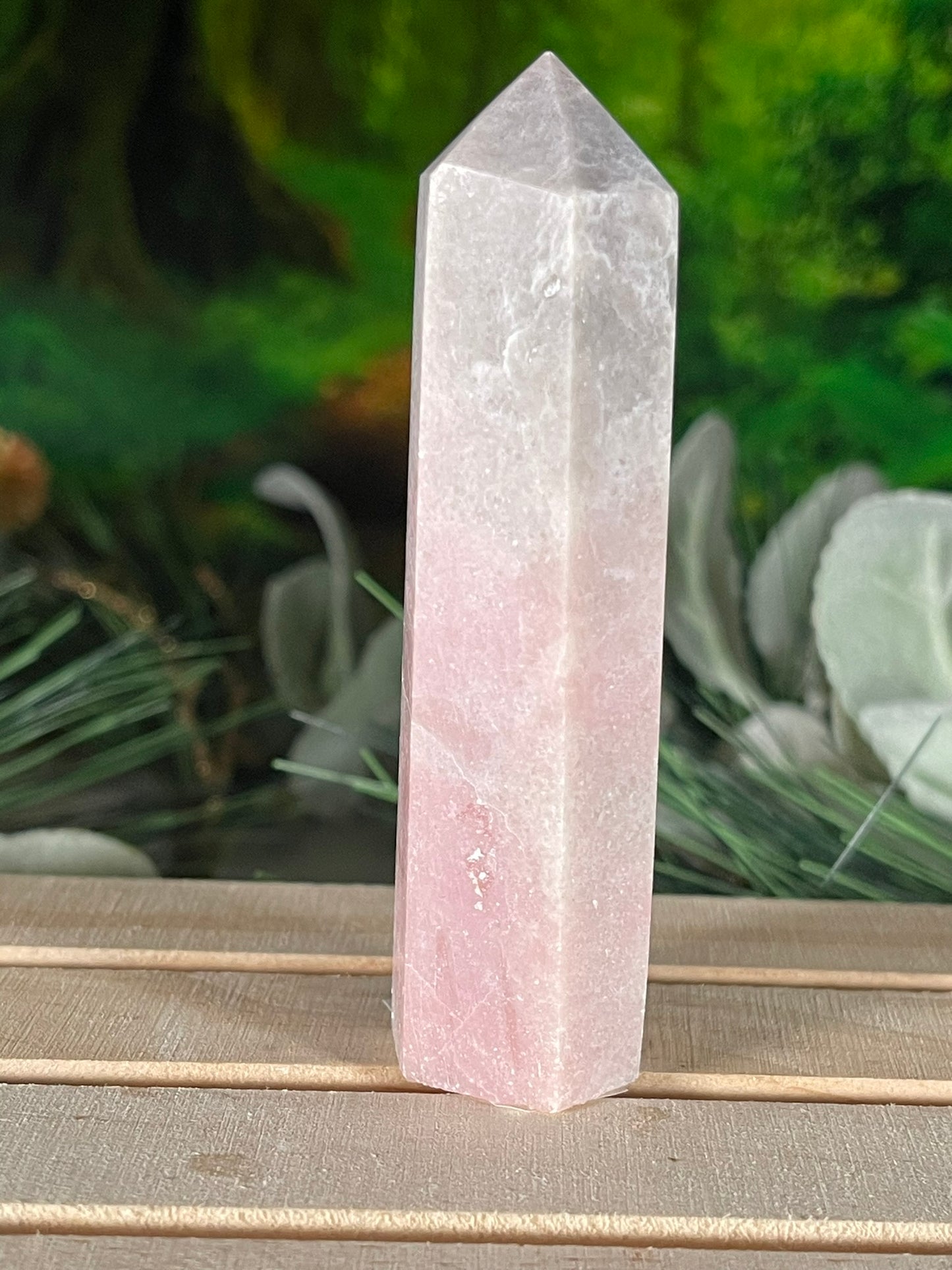 Tower - Pink Opal Jasper Natural Stone Quartz Crystal Obelisk Point - 94g