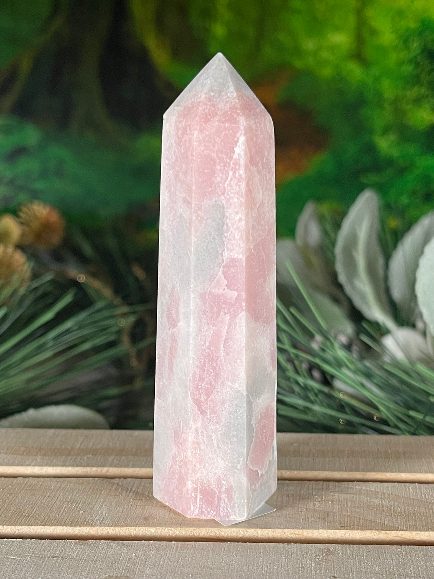 Tower - Pink Opal Jasper Natural Stone Quartz Crystal Obelisk Point - 81g