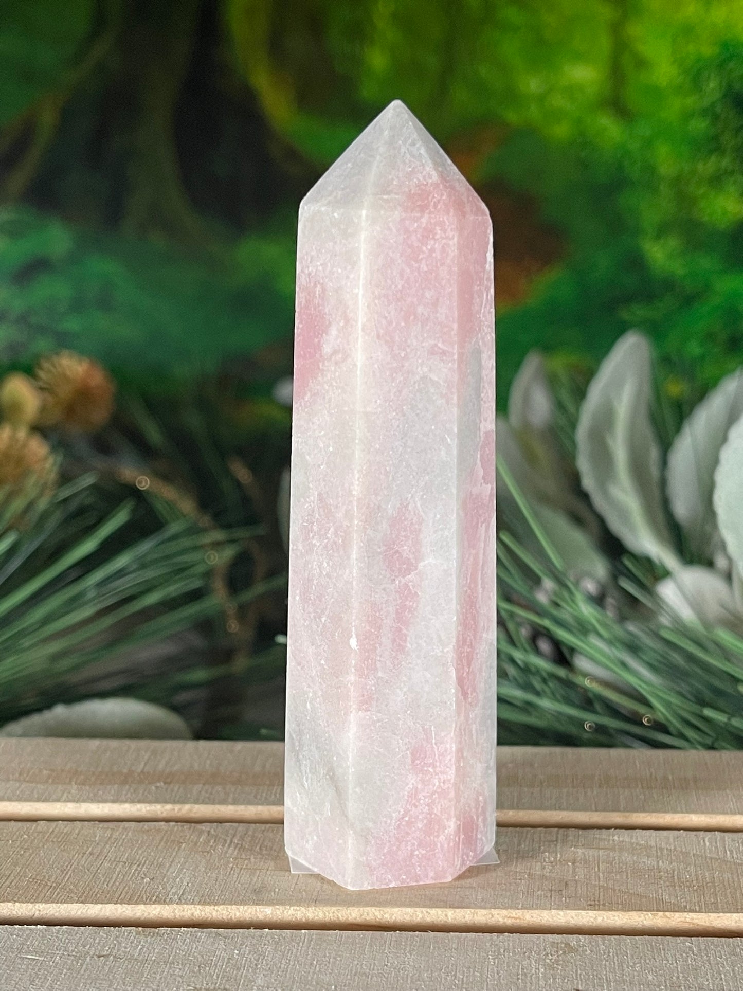 Tower - Pink Opal Jasper Natural Stone Quartz Crystal Obelisk Point - 81g