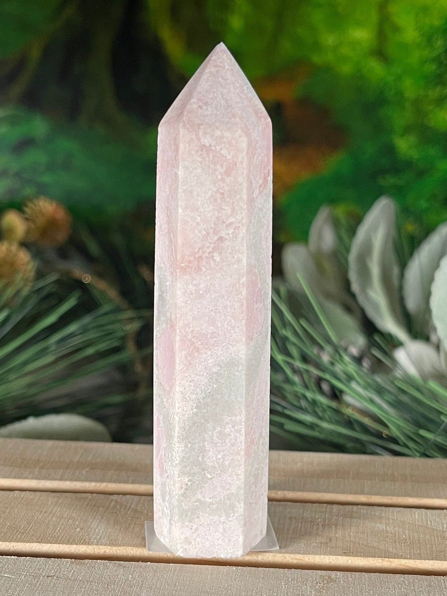 Tower - Pink Opal Jasper Natural Stone Quartz Crystal Obelisk Point - 71g