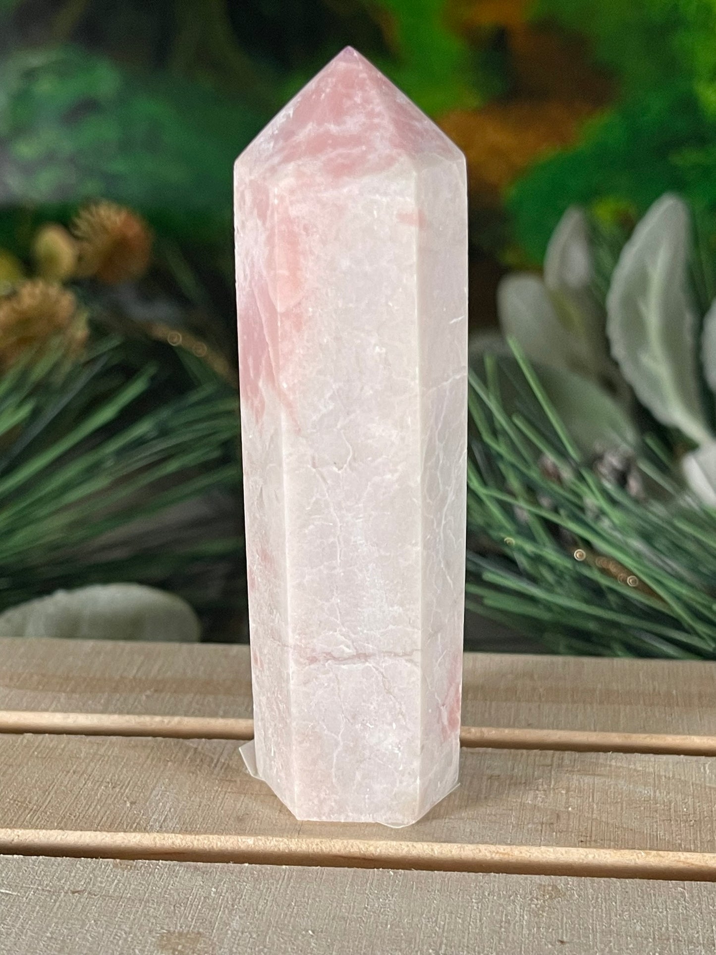 Tower - Pink Opal Jasper Natural Stone Quartz Crystal Obelisk Point - 88g