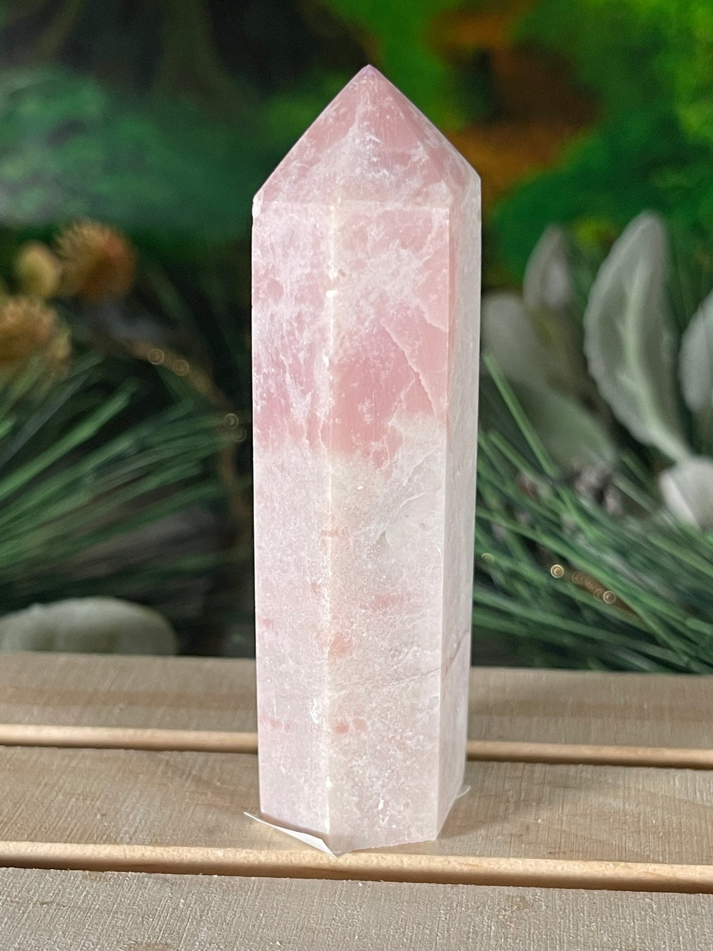 Tower - Pink Opal Jasper Natural Stone Quartz Crystal Obelisk Point - 88g