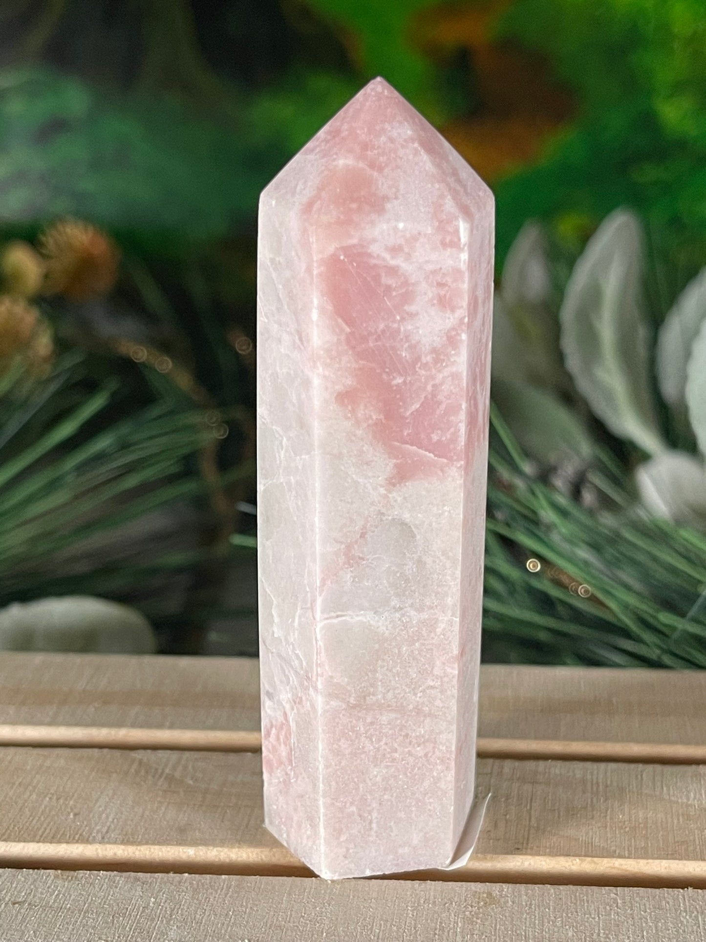 Tower - Pink Opal Jasper Natural Stone Quartz Crystal Obelisk Point - 88g