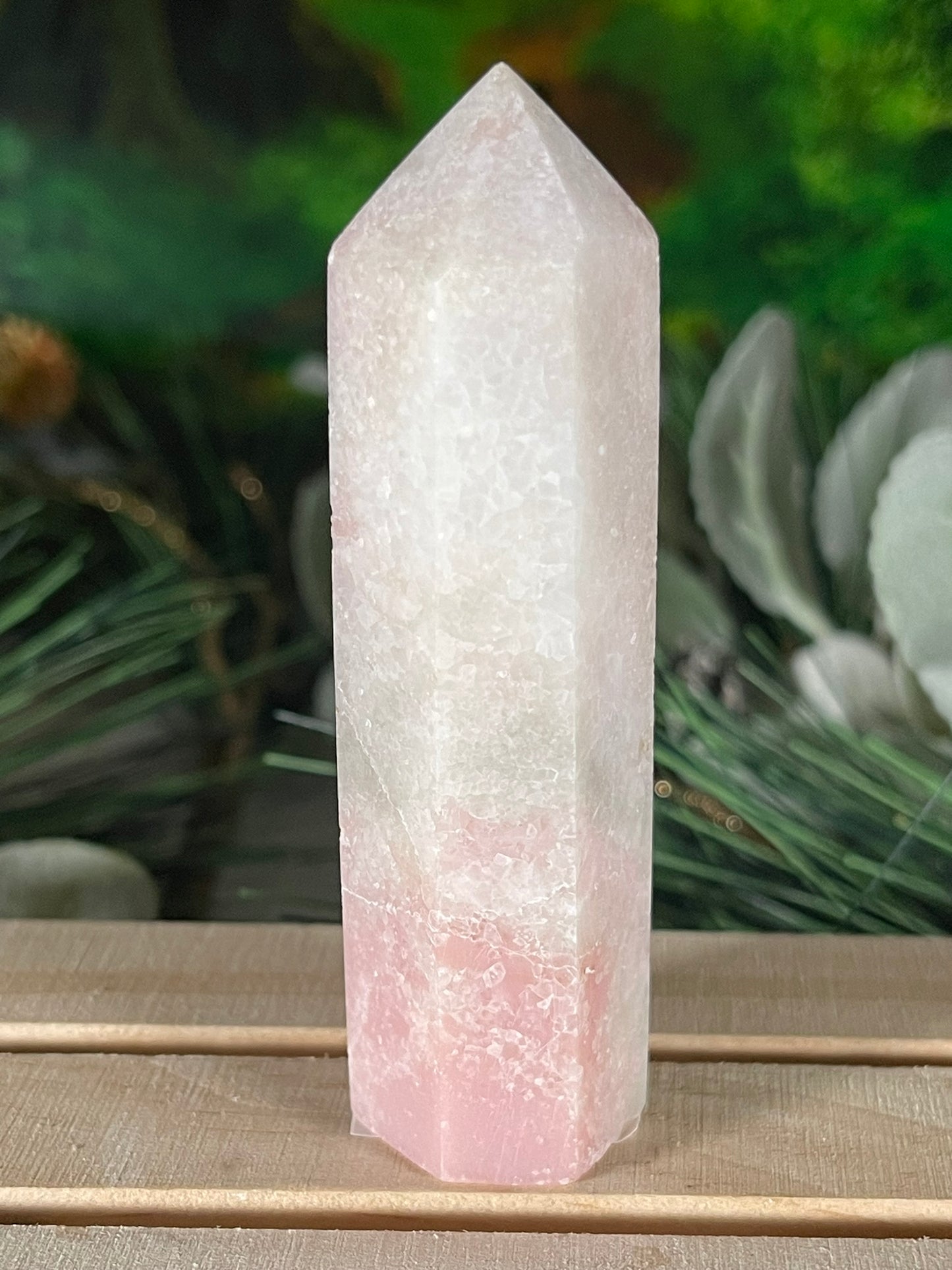 Tower - Pink Opal Jasper Natural Stone Quartz Crystal Obelisk Point - 96g