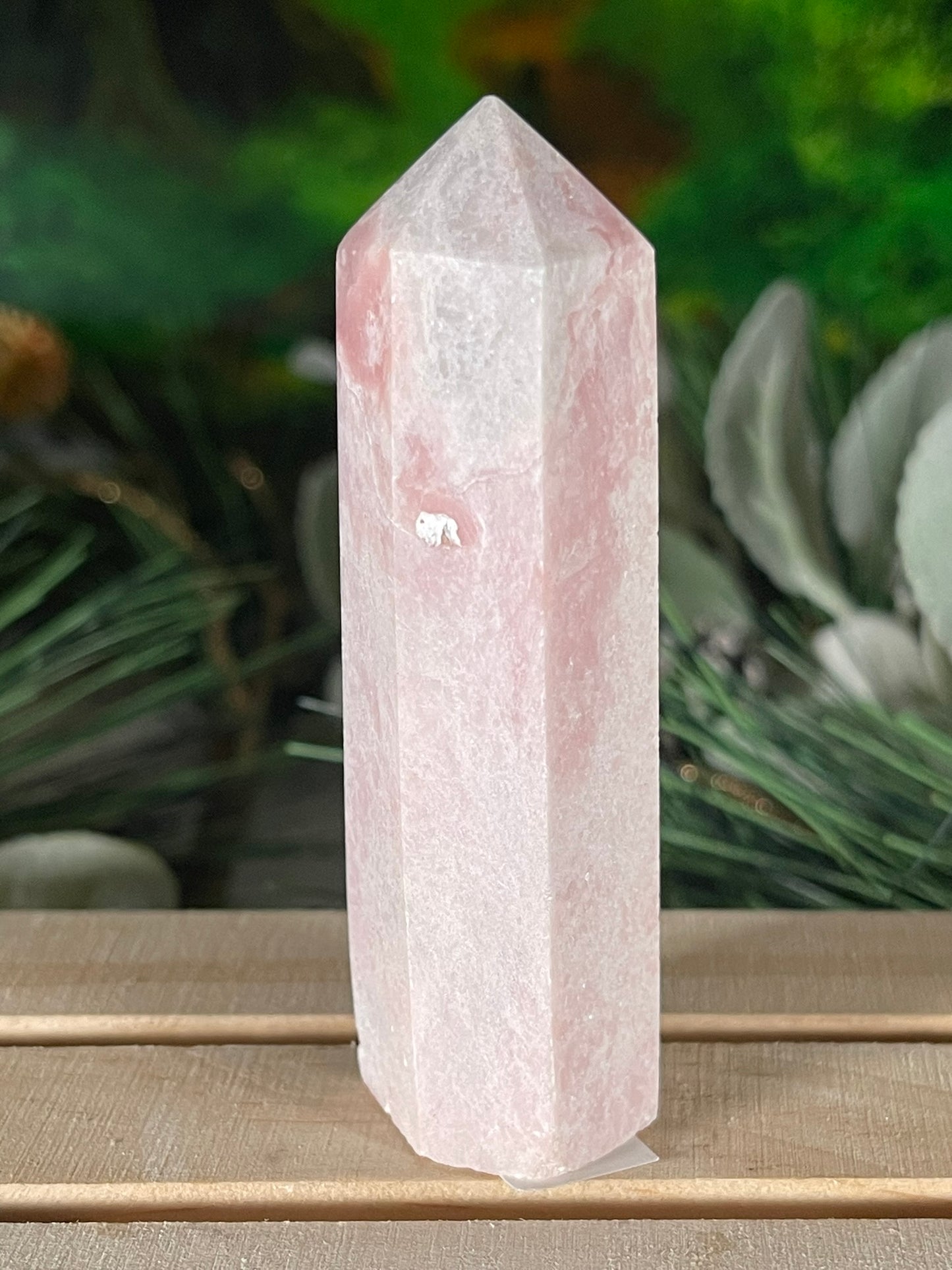 Tower - Pink Opal Jasper Natural Stone Quartz Crystal Obelisk Point - 82g