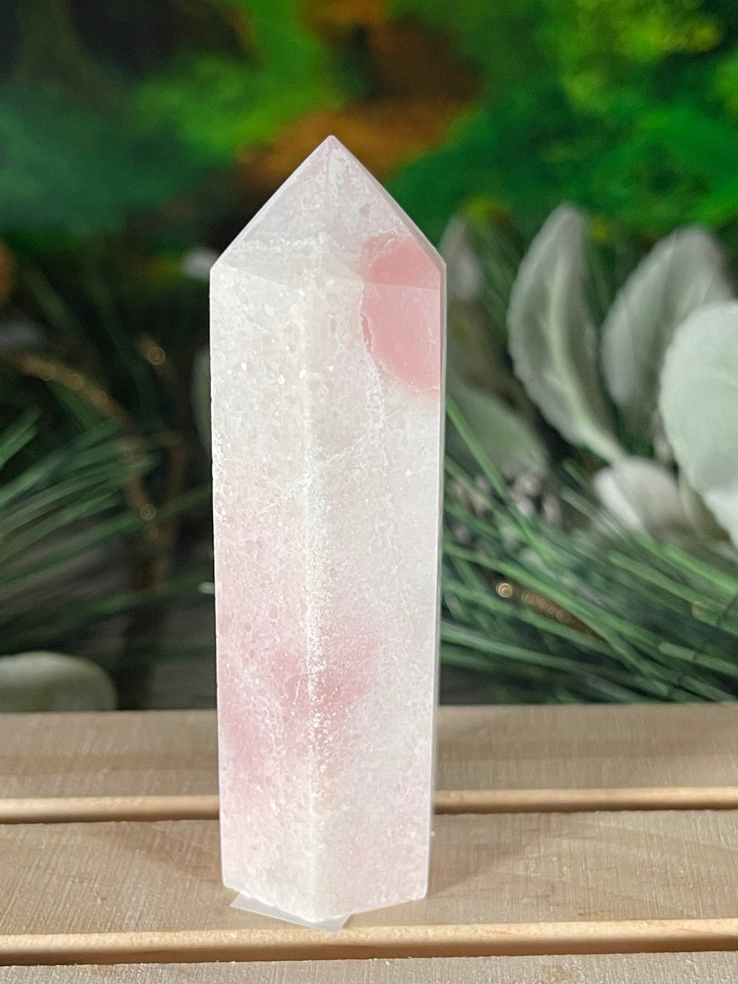 Tower - Pink Opal Jasper Natural Stone Quartz Crystal Obelisk Point - 93g