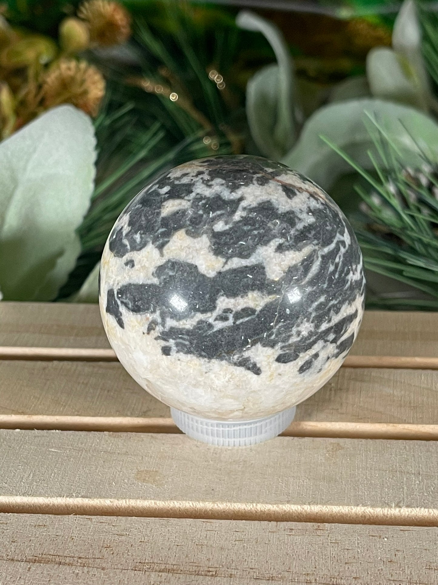 Crystal Ball - Moonstone Zebra Rare Unique Sphere Natural Stone Geod Quartz Jasper - 232g