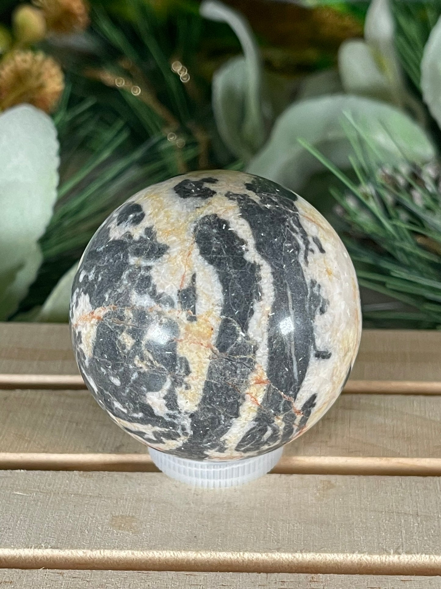 Crystal Ball - Moonstone Zebra Rare Unique Sphere Natural Stone Geod Quartz Jasper - 232g