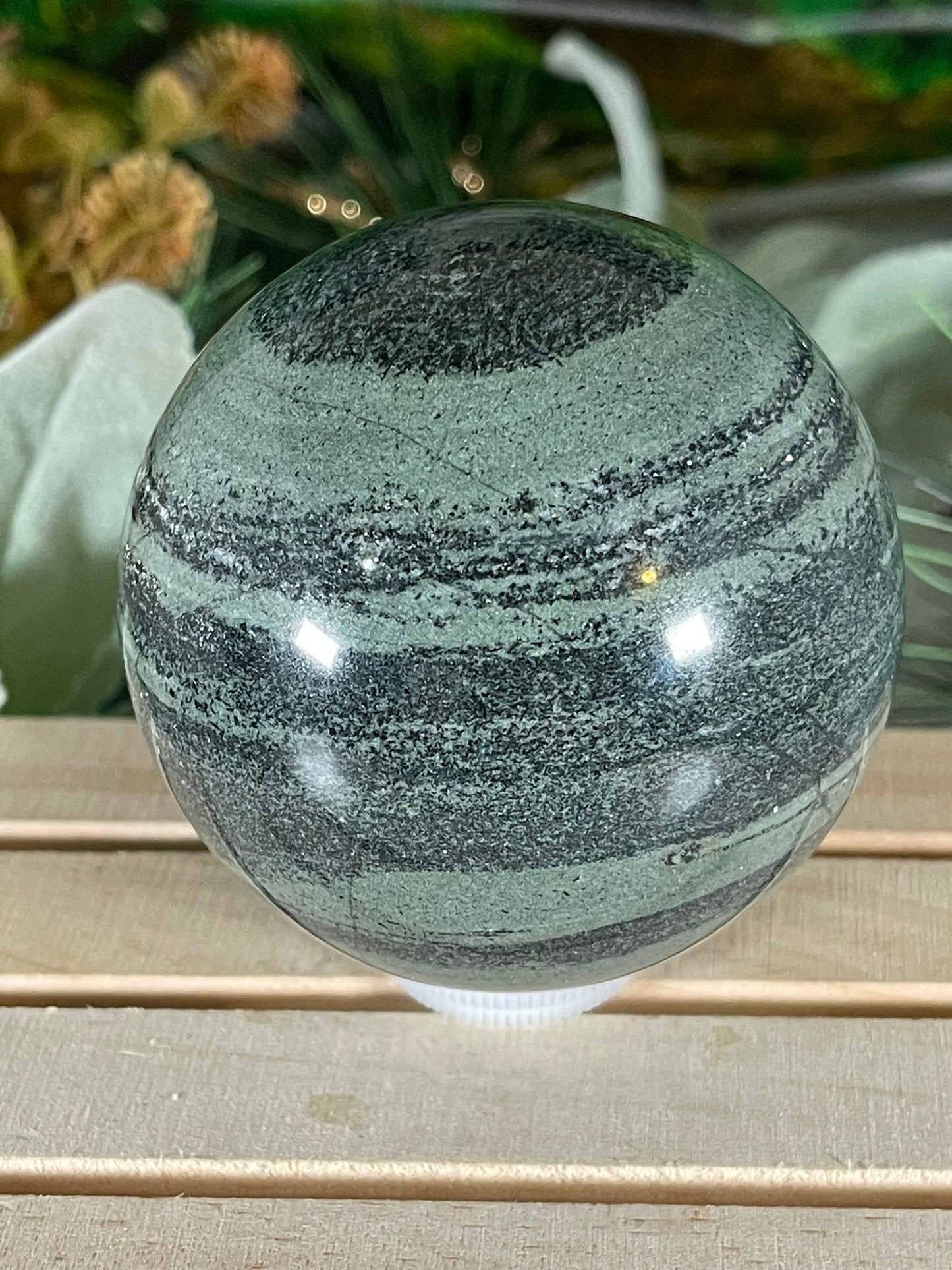 Crystal Ball - Green Jasper Rare Unique Sphere Natural Stone Geod Quartz - 617g