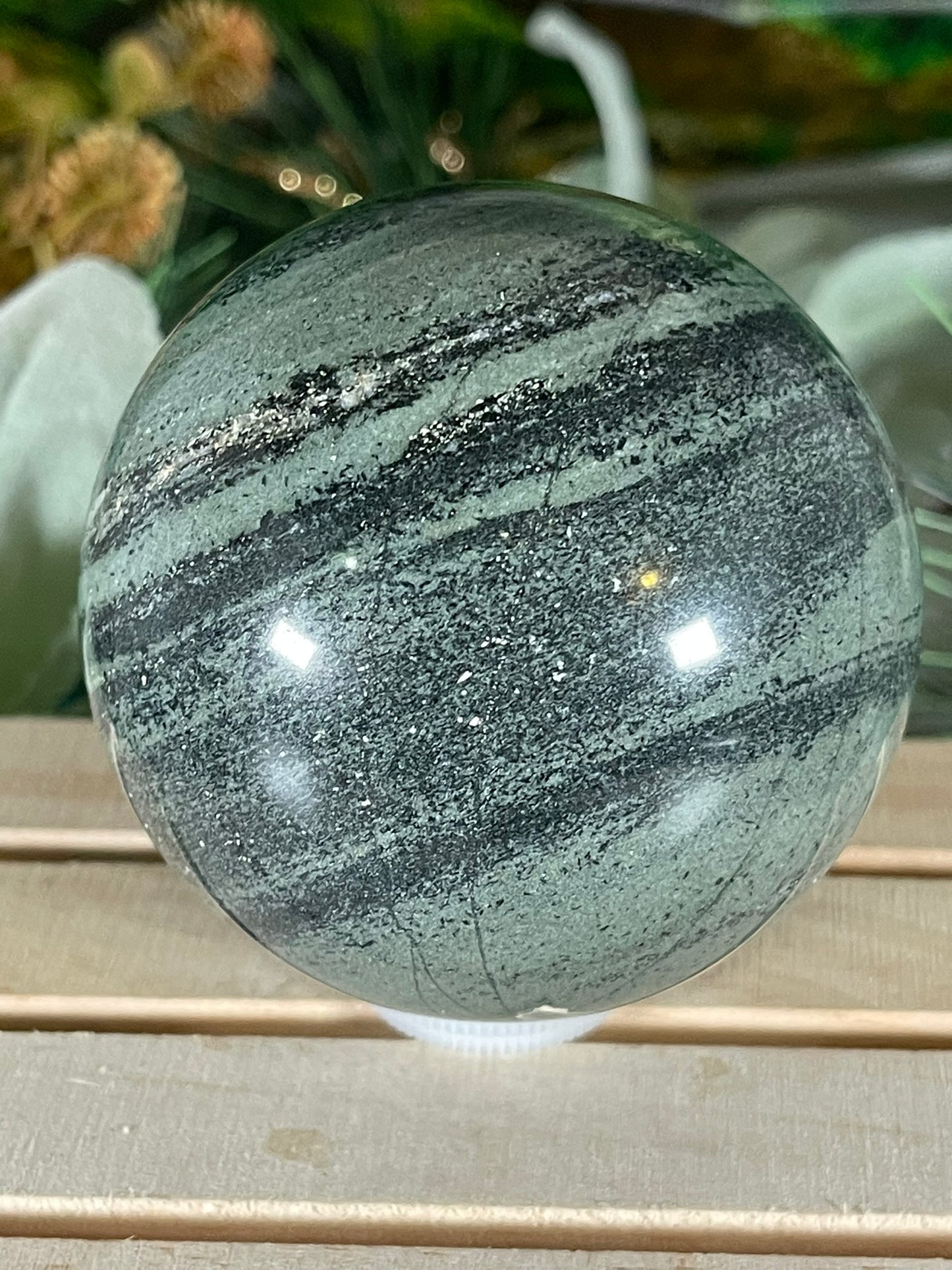 Crystal Ball - Green Jasper Rare Unique Sphere Natural Stone Geod Quartz - 617g