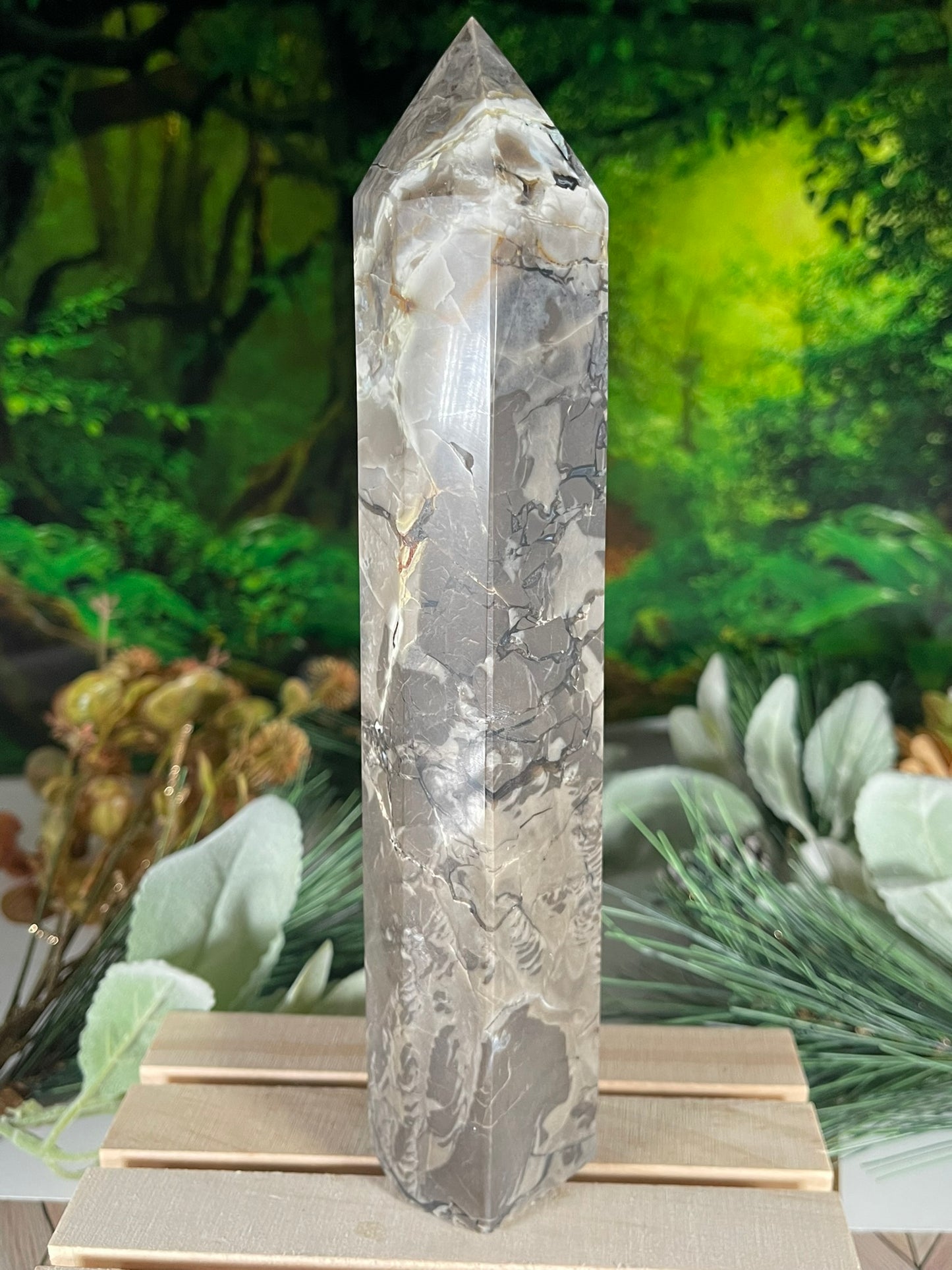 Tower - Natural Stone Vesuvianite Agate Carnelian Crystal Obelisk Point - 602g