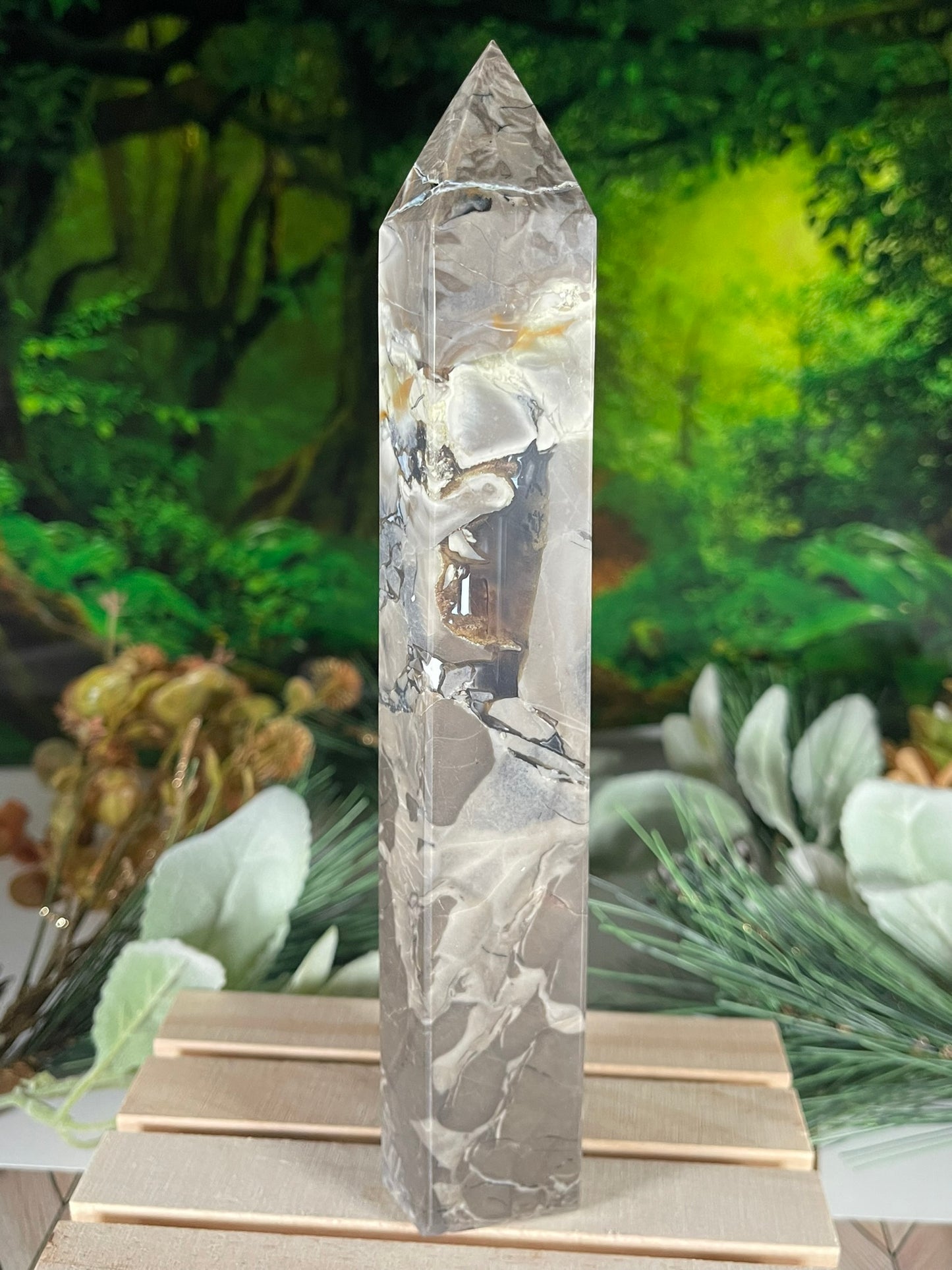 Tower - Natural Stone Vesuvianite Agate Carnelian Crystal Obelisk Point - 602g