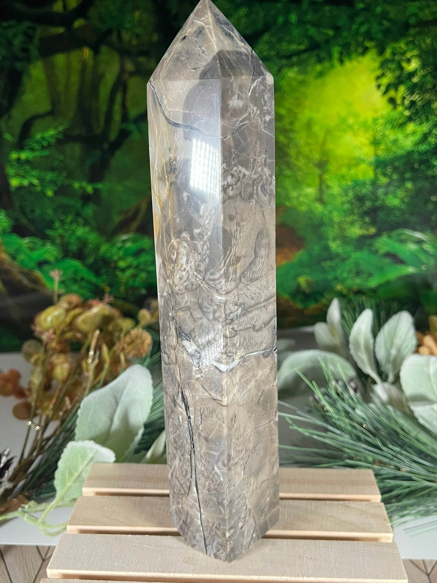 Tower - Natural Stone Vesuvianite Agate Carnelian Crystal Obelisk Point - 747g