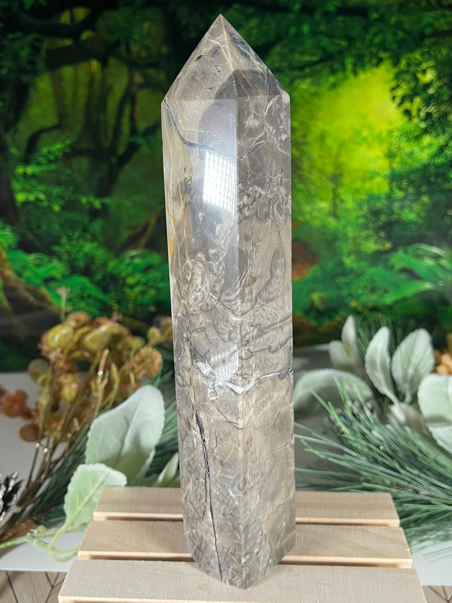 Tower - Natural Stone Vesuvianite Agate Carnelian Crystal Obelisk Point - 747g