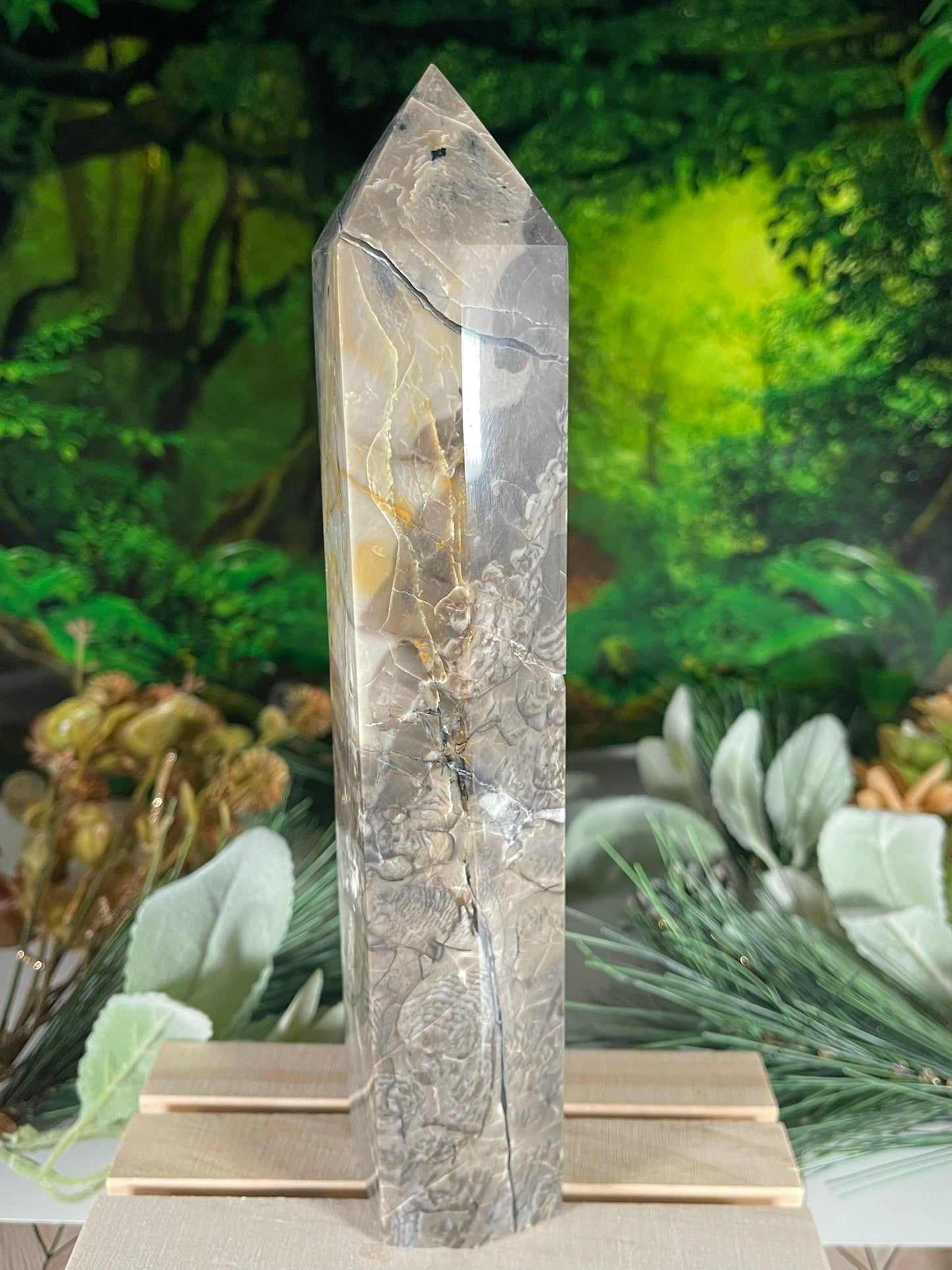 Tower - Natural Stone Vesuvianite Agate Carnelian Crystal Obelisk Point - 747g