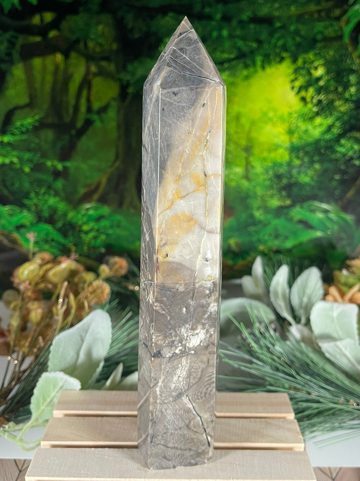 Tower - Natural Stone Vesuvianite Agate Carnelian Crystal Obelisk Point - 747g