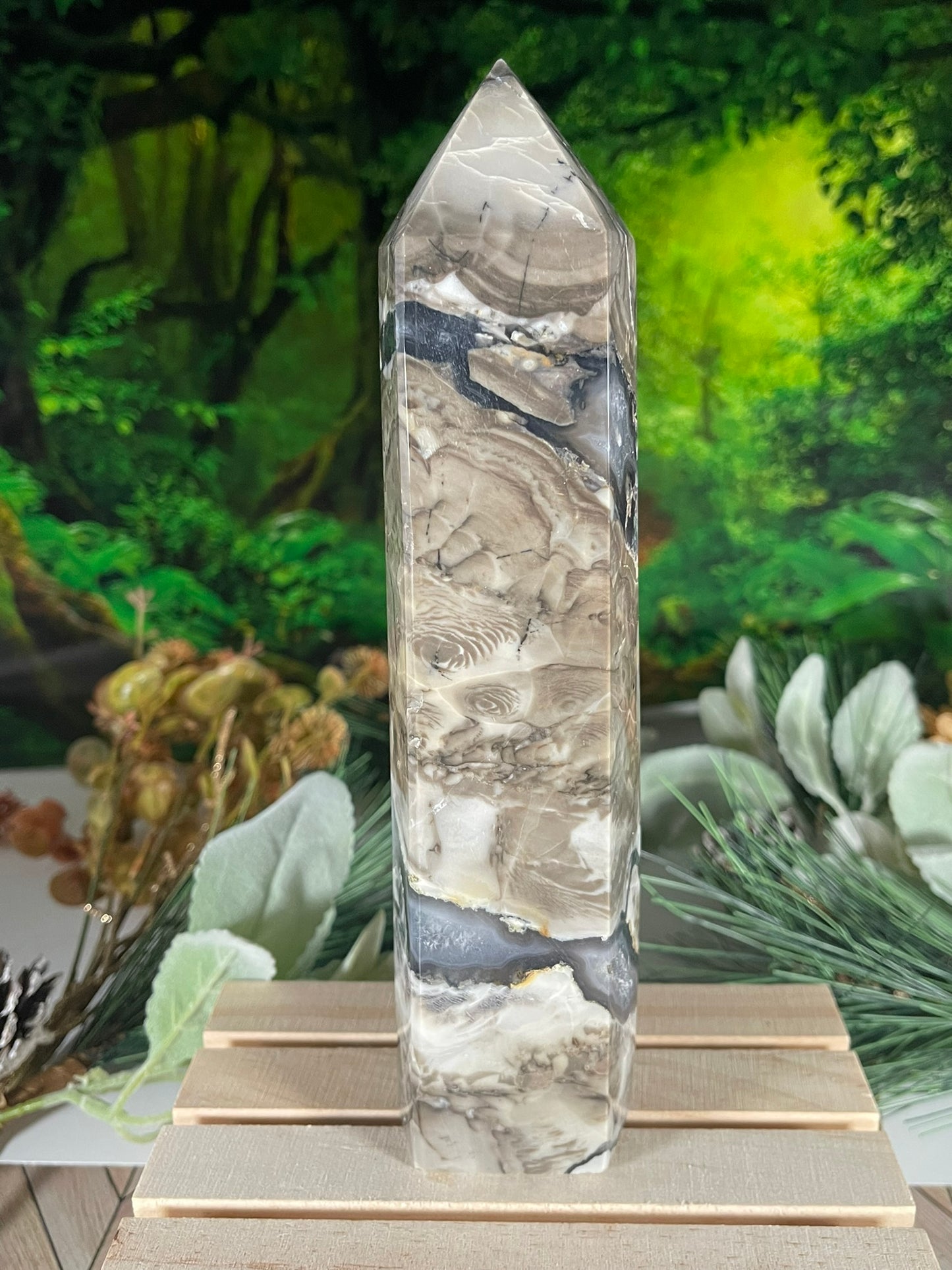 Tower - Natural Stone Vesuvianite Agate Carnelian Crystal Obelisk Point - 902g