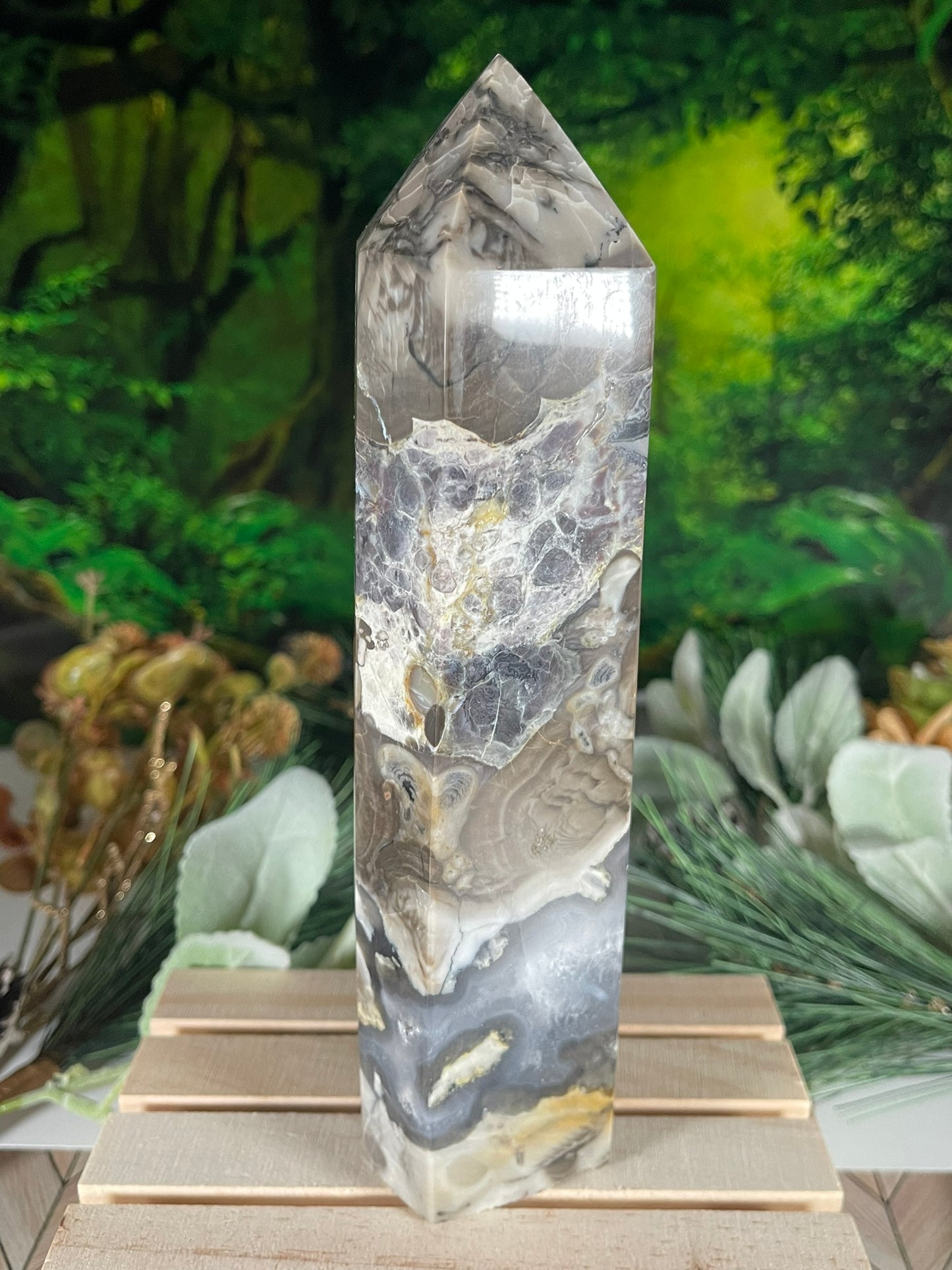 Tower - Natural Stone Vesuvianite Agate Carnelian Crystal Obelisk Point - 902g