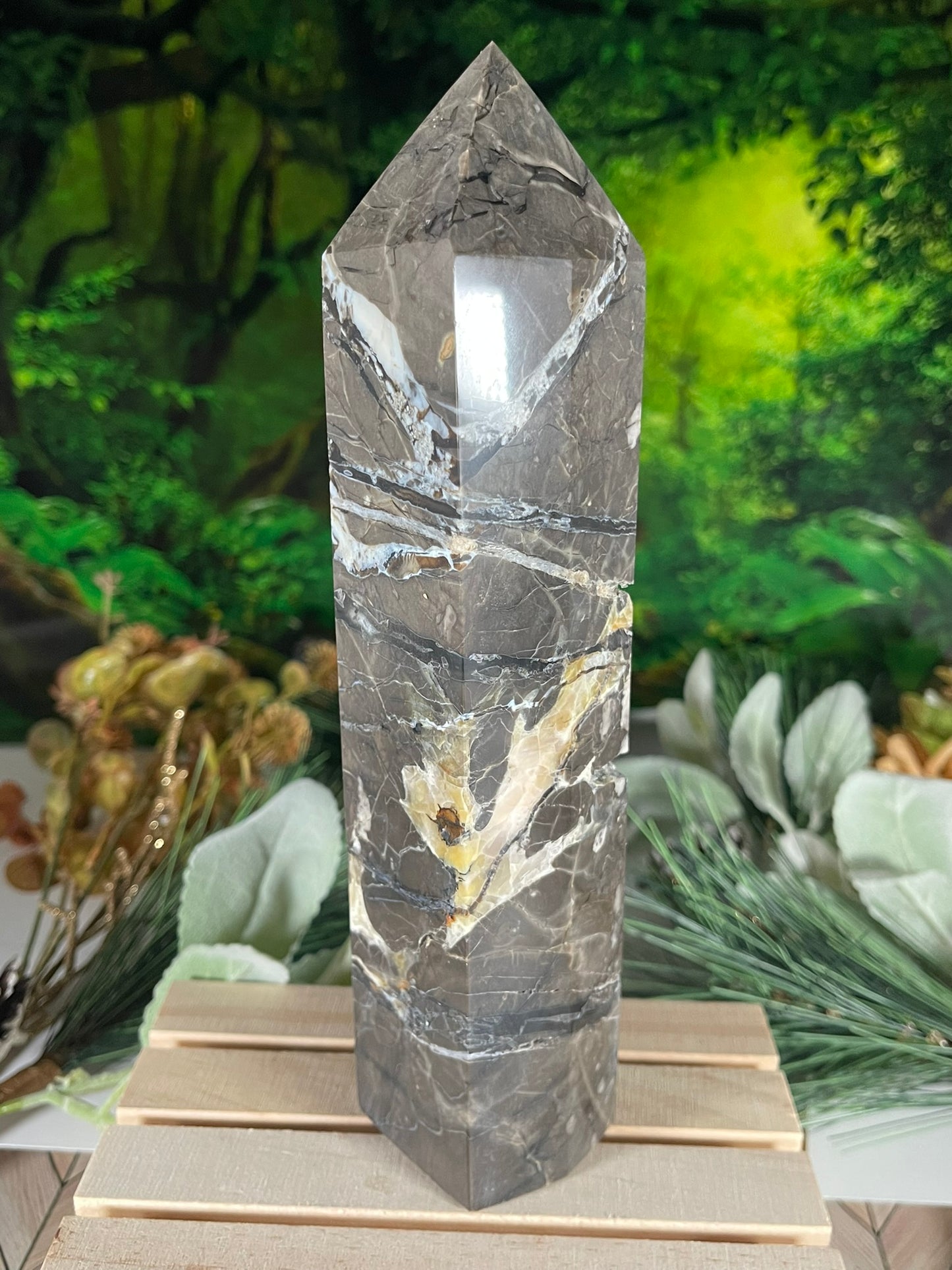 Tower - Natural Stone Vesuvianite Agate Carnelian Crystal Obelisk Point - 891g