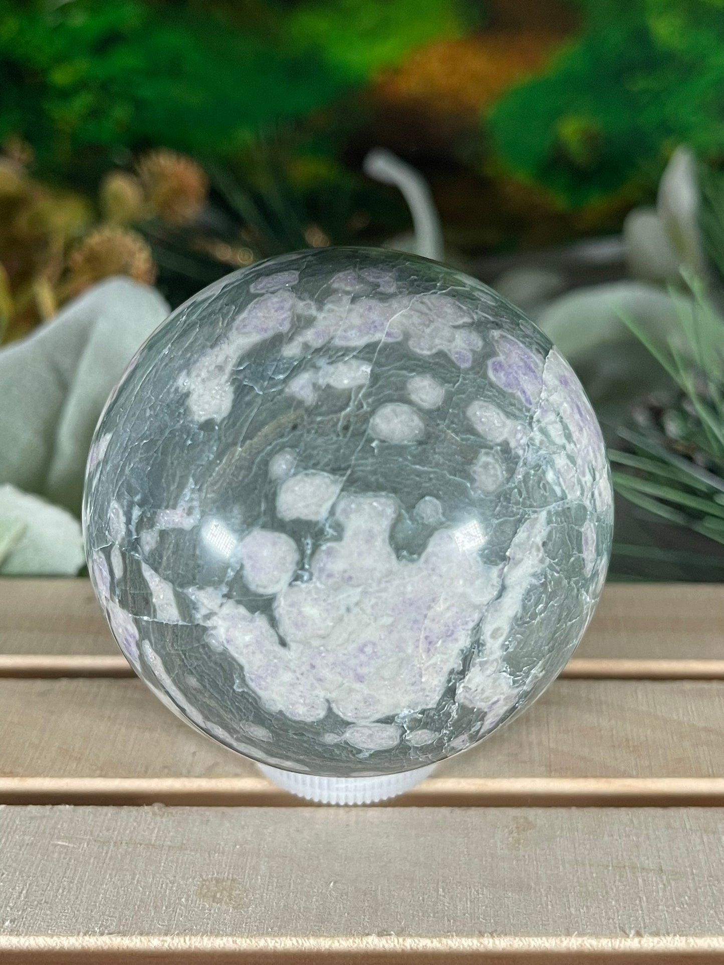 Crystal Ball - Moss Agate Quartz Unique Sphere Natural Stone Geod Jasper - 426g