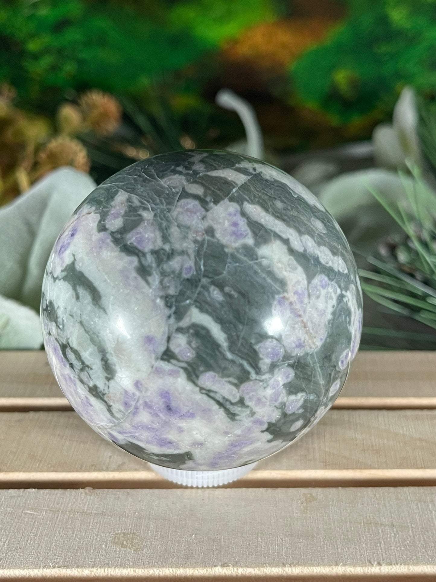 Crystal Ball - Moss Agate Quartz Unique Sphere Natural Stone Geod Jasper - 426g