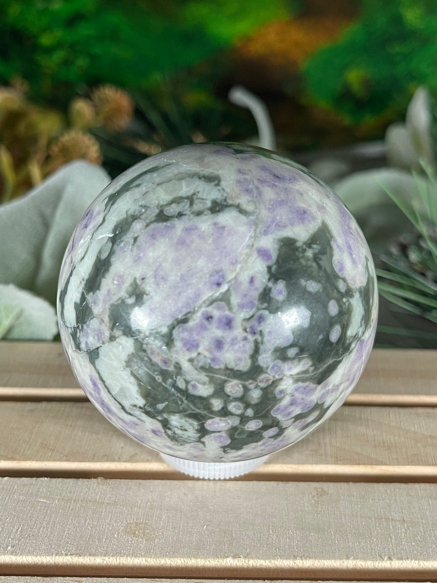 Crystal Ball - Moss Agate Quartz Unique Sphere Natural Stone Geod Jasper - 426g