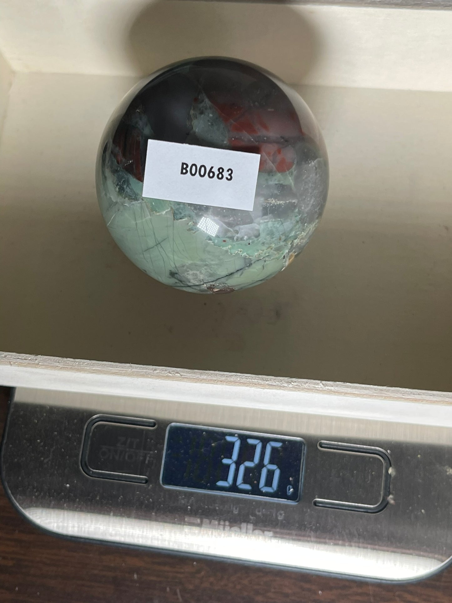 Crystal Ball - African Bloodstone Rare Unique Sphere Natural Stone - 326g