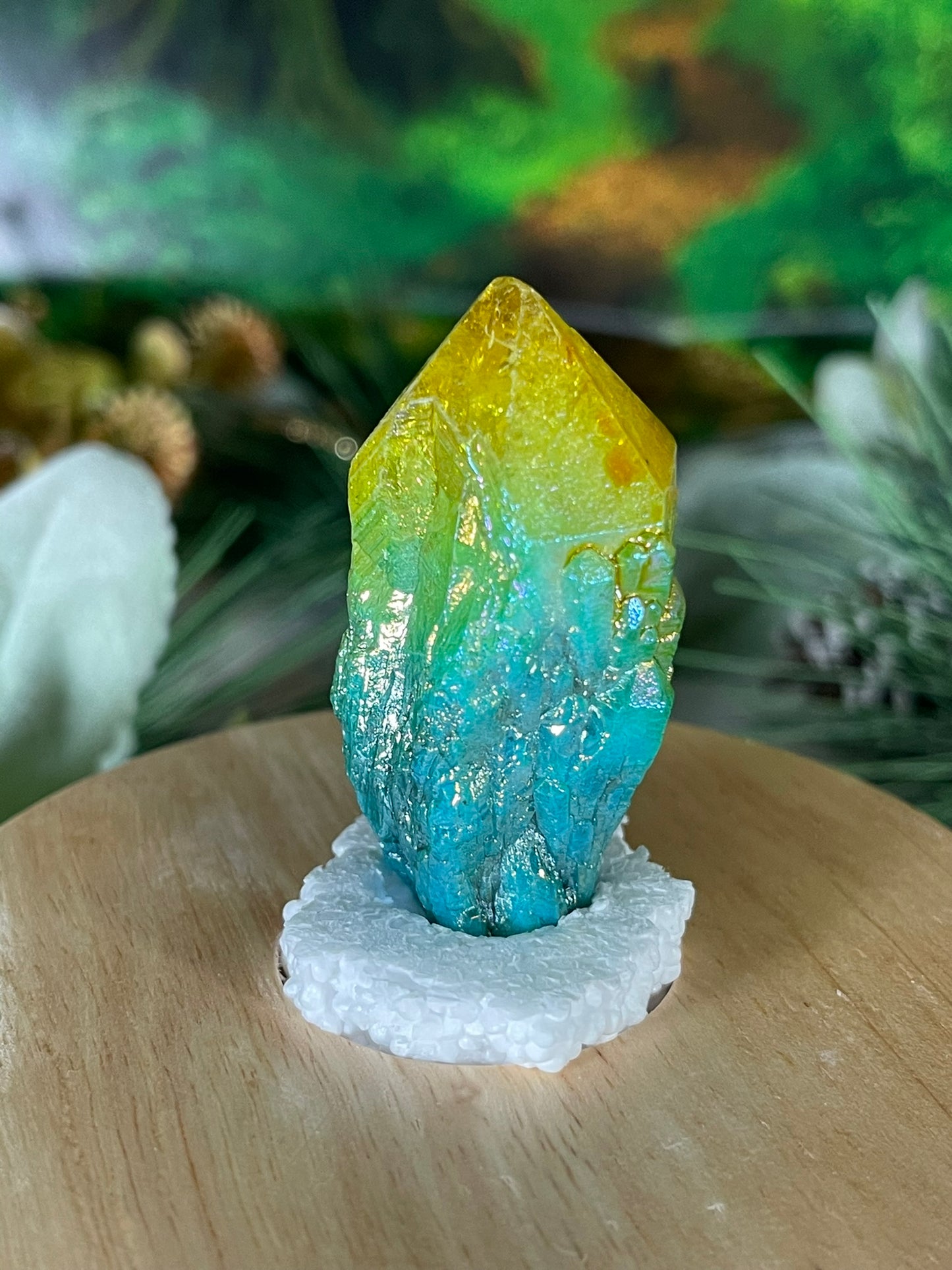 Aura Titanium Plated Natural Quartz Crystal Point Rainbow Yellow Green - 230.00Ct