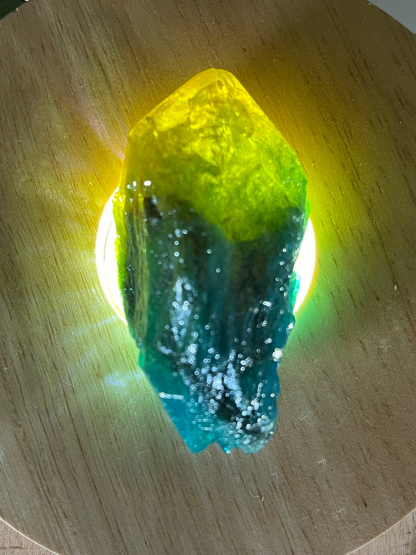 Aura Titanium Plated Natural Quartz Crystal Point Rainbow Yellow Green - 230.00Ct