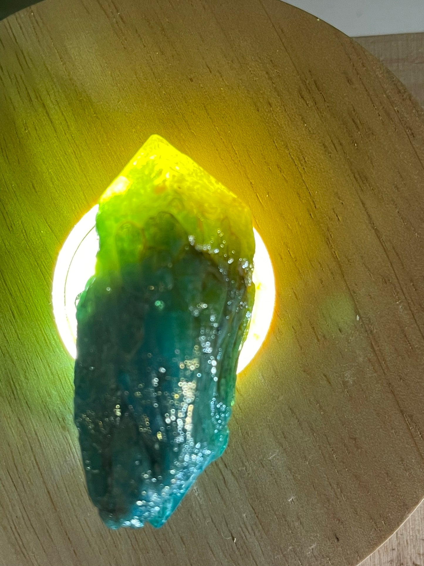 Aura Titanium Plated Natural Quartz Crystal Point Rainbow Yellow Green - 230.00Ct