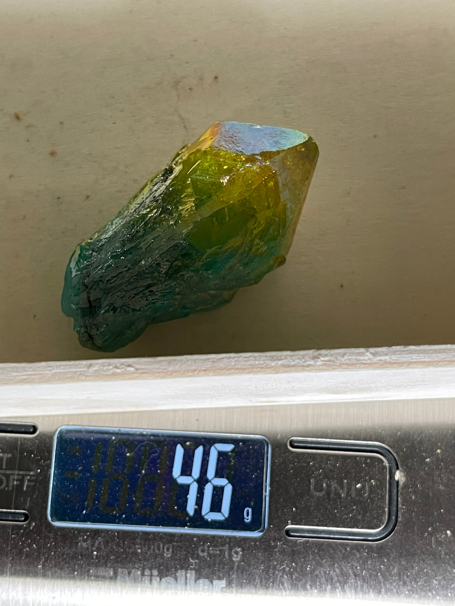 Aura Titanium Plated Natural Quartz Crystal Point Rainbow Yellow Green - 230.00Ct