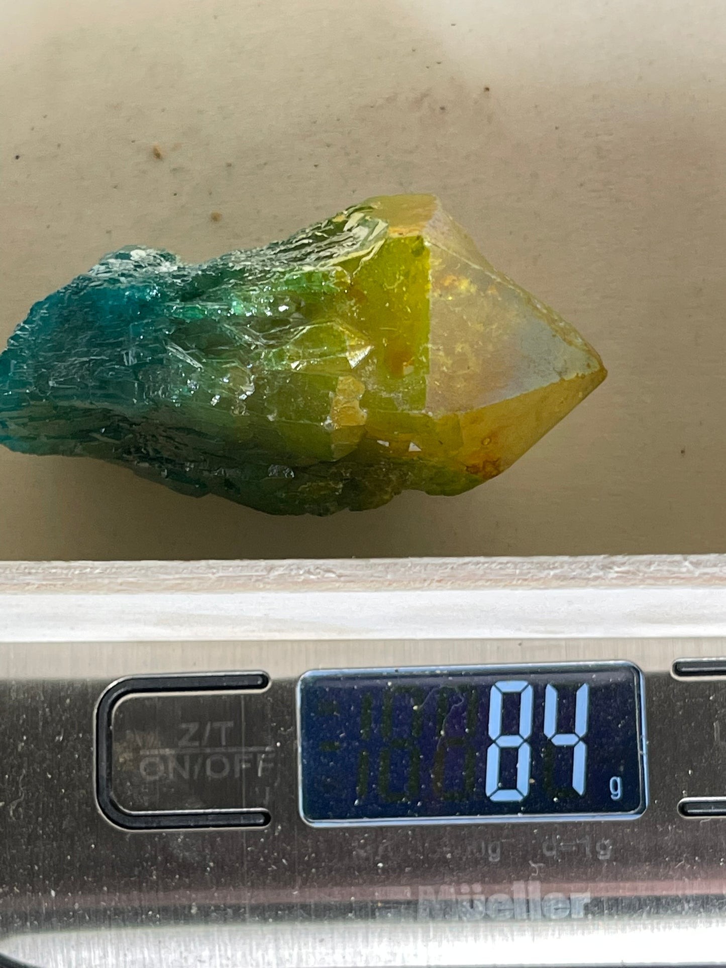 Aura Titanium Plated Natural Quartz Crystal Point Rainbow Yellow Green - 419.20Ct