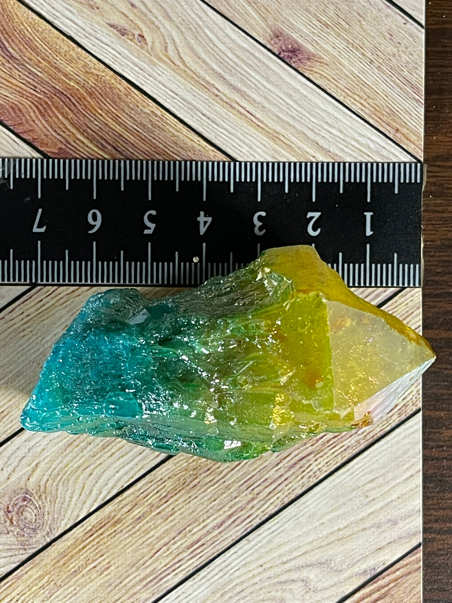 Aura Titanium Plated Natural Quartz Crystal Point Rainbow Yellow Green - 419.20Ct