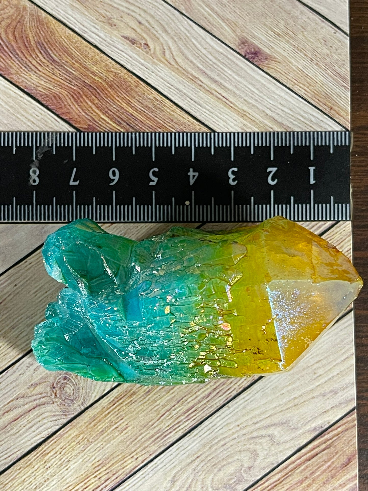 Aura Titanium Plated Natural Quartz Crystal Point Rainbow Yellow Green - 578.05Ct