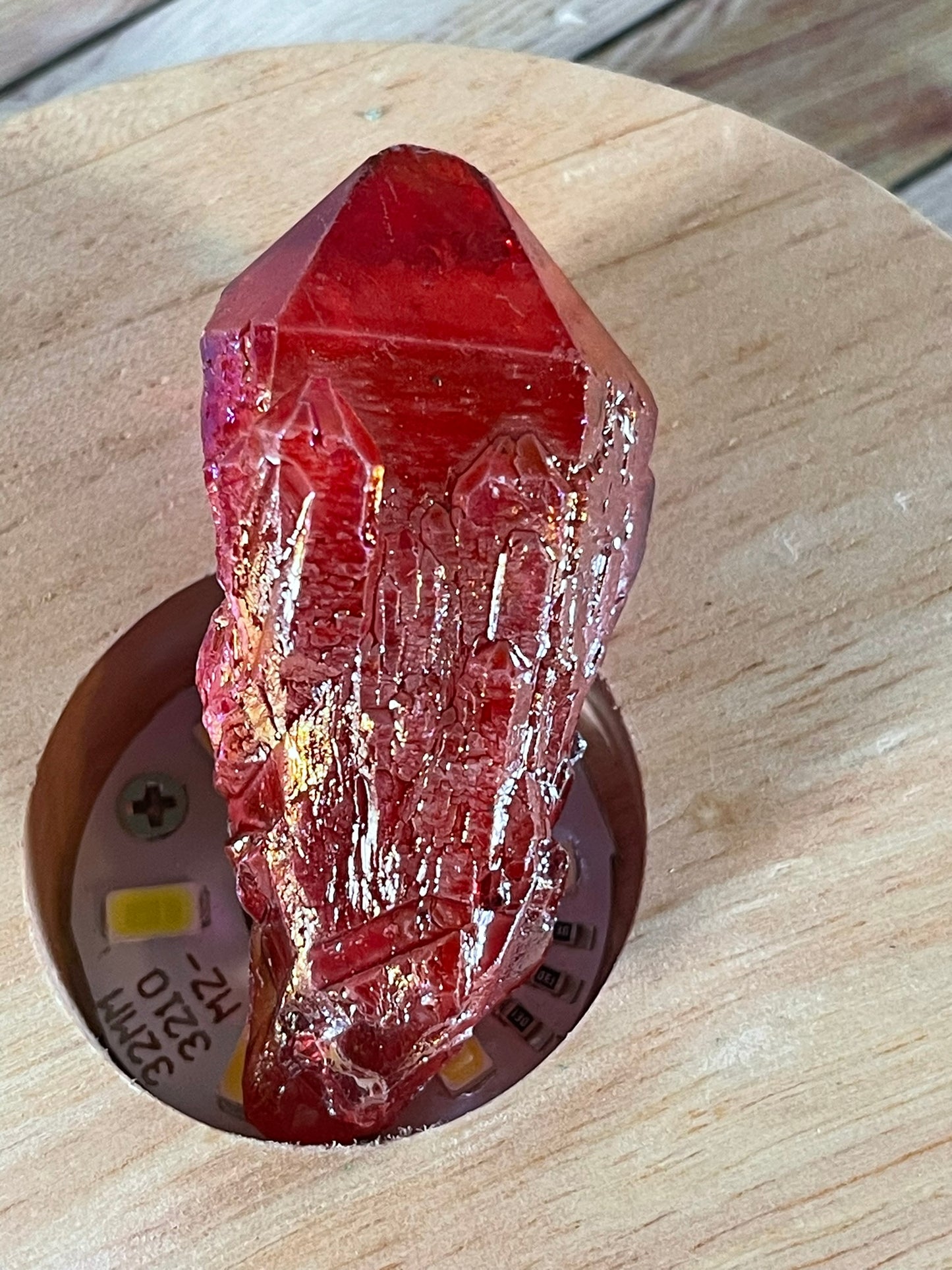 Aura Titanium Plated Natural Quartz Crystal Point Rainbow Red - 126.75Ct