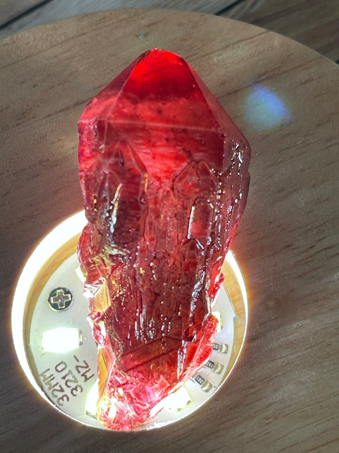 Aura Titanium Plated Natural Quartz Crystal Point Rainbow Red - 126.75Ct