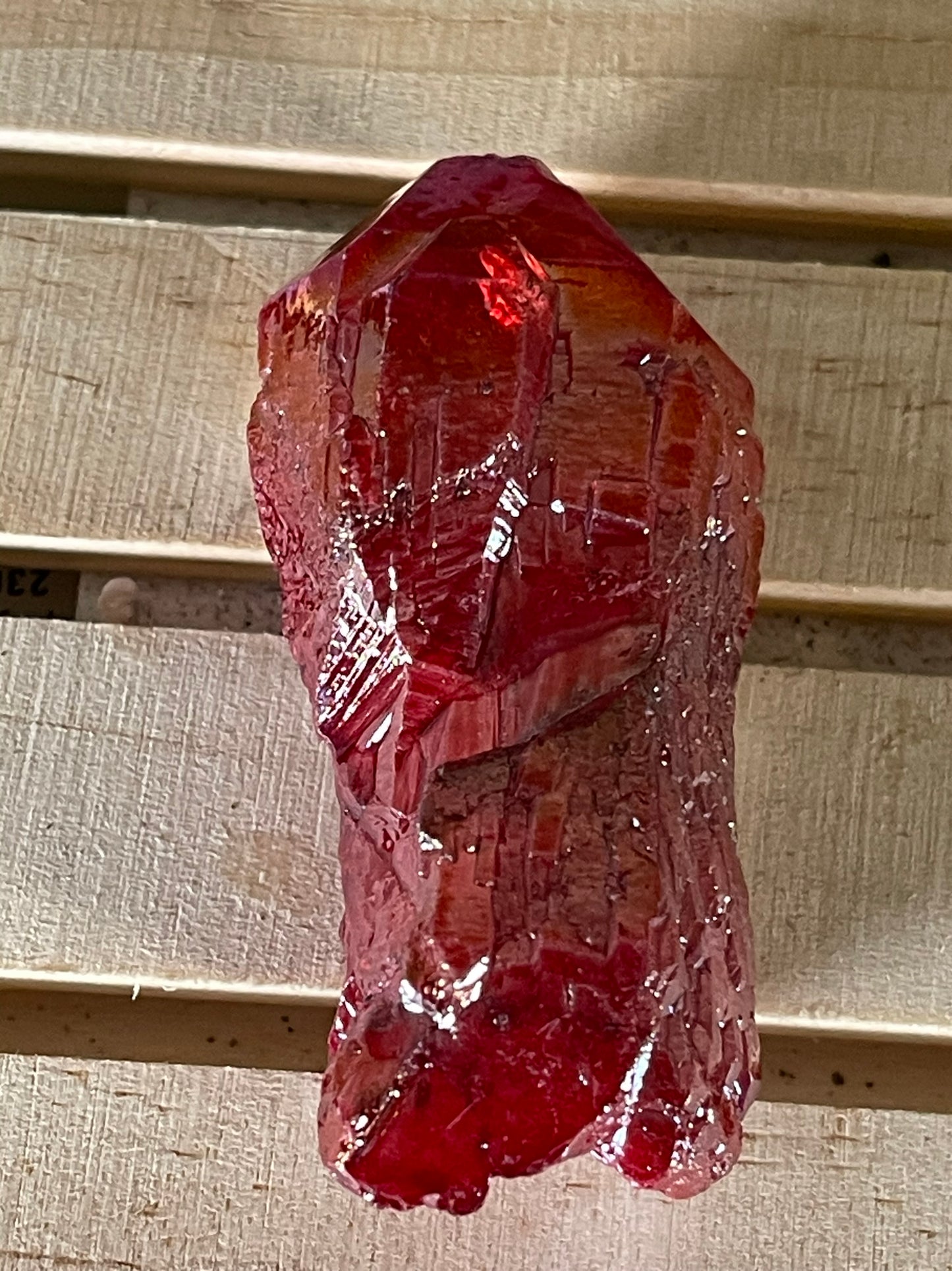 Aura Titanium Plated Natural Quartz Crystal Point Rainbow Red - 273.05Ct