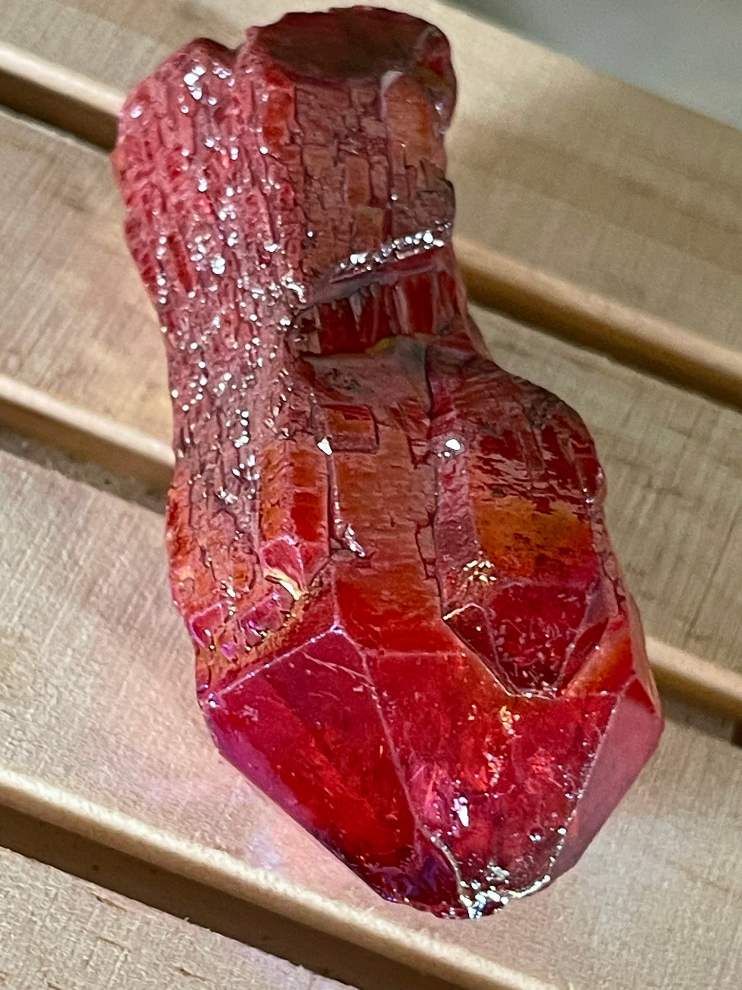 Aura Titanium Plated Natural Quartz Crystal Point Rainbow Red - 273.05Ct