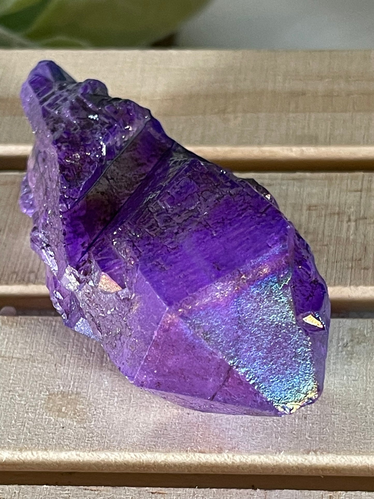 Aura Titanium Plated Natural Quartz Crystal Point Rainbow Purple - 267.00Ct