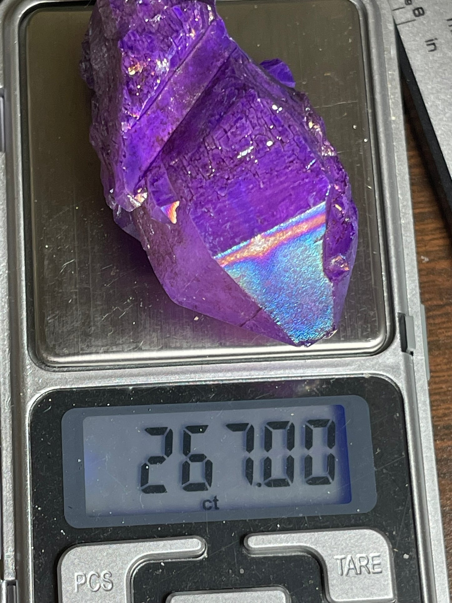 Aura Titanium Plated Natural Quartz Crystal Point Rainbow Purple - 267.00Ct