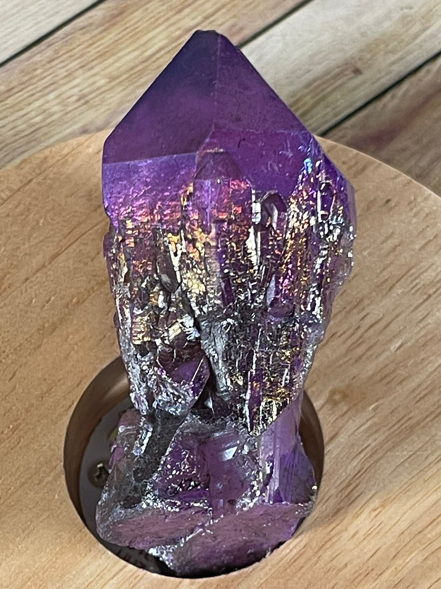 Aura Titanium Plated Natural Quartz Crystal Point Rainbow Purple - 403.25Ct