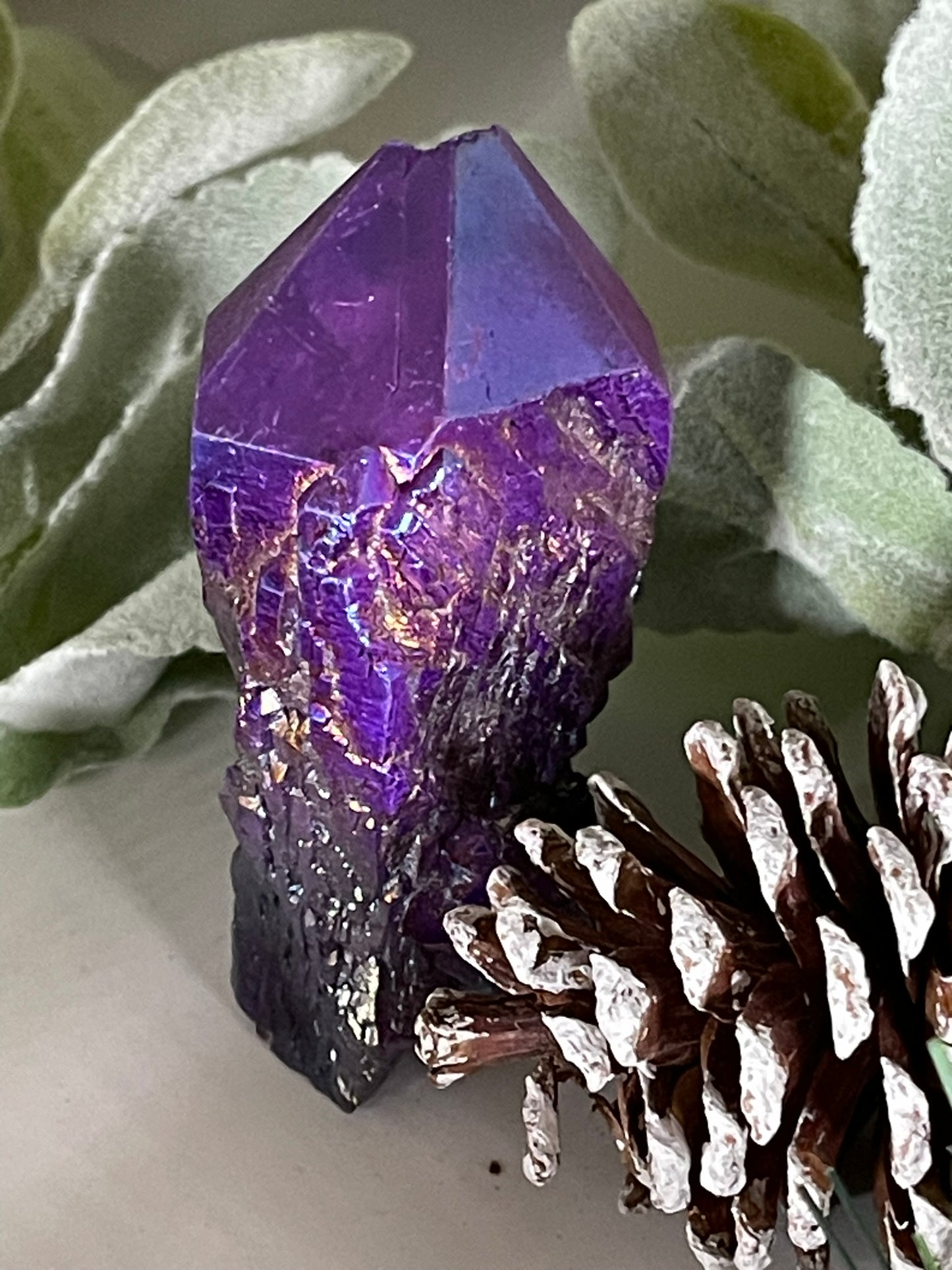 Aura Titanium Plated Natural Quartz Crystal Point Rainbow Purple - 403.25Ct