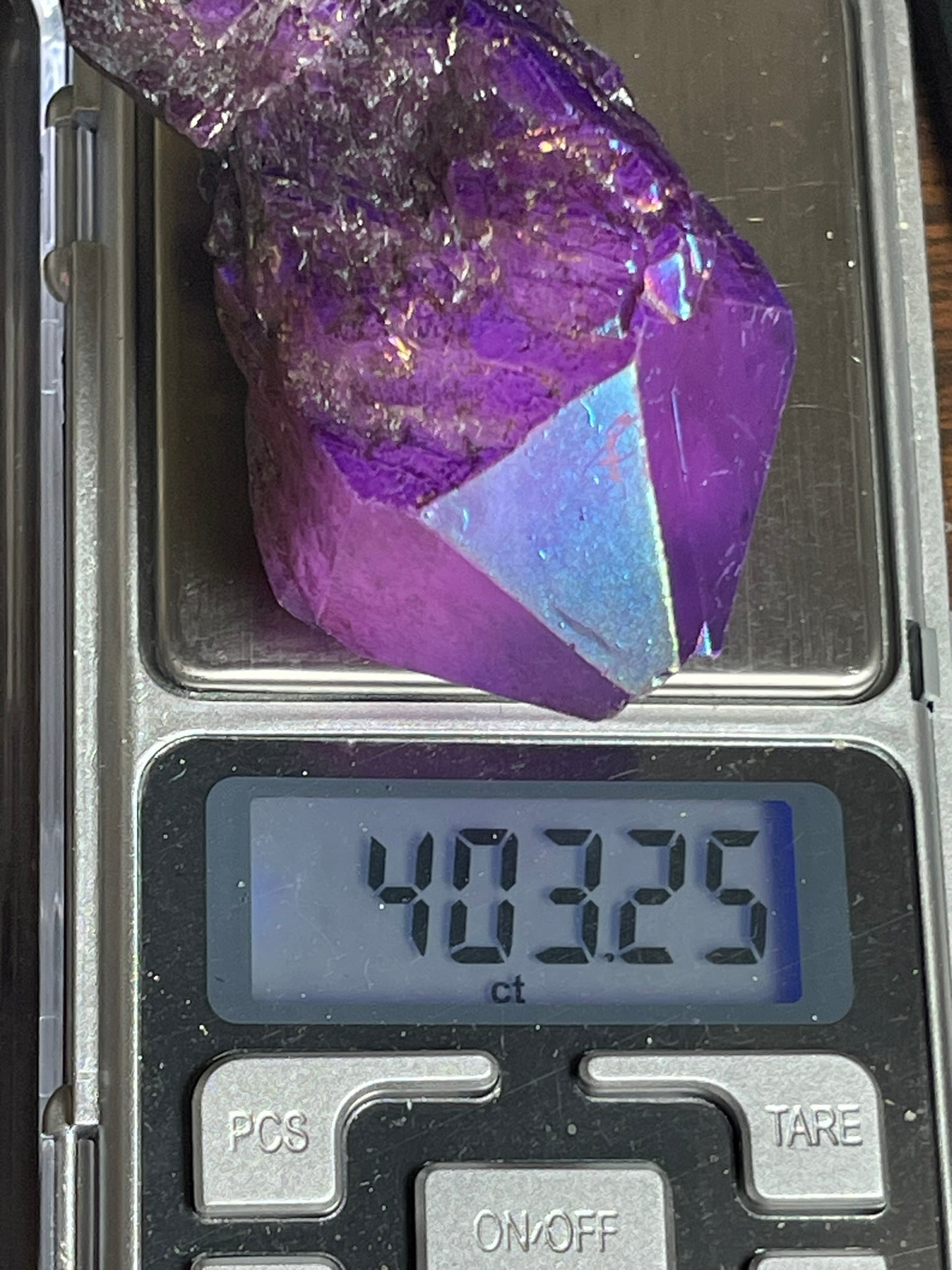 Aura Titanium Plated Natural Quartz Crystal Point Rainbow Purple - 403.25Ct