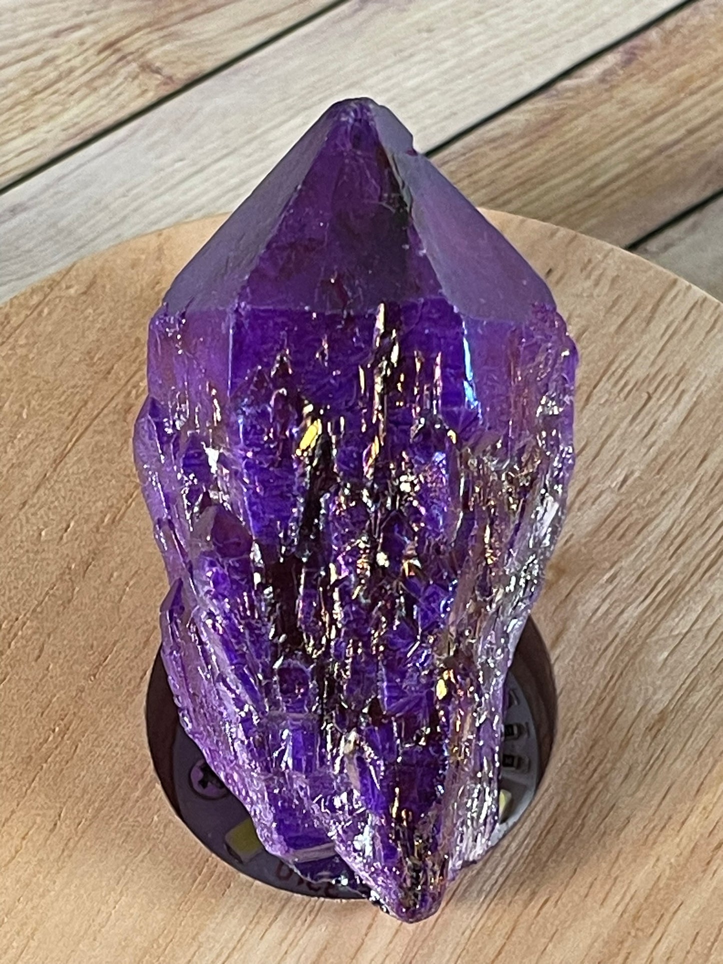 Aura Titanium Plated Natural Quartz Crystal Point Rainbow Purple - 374.25Ct