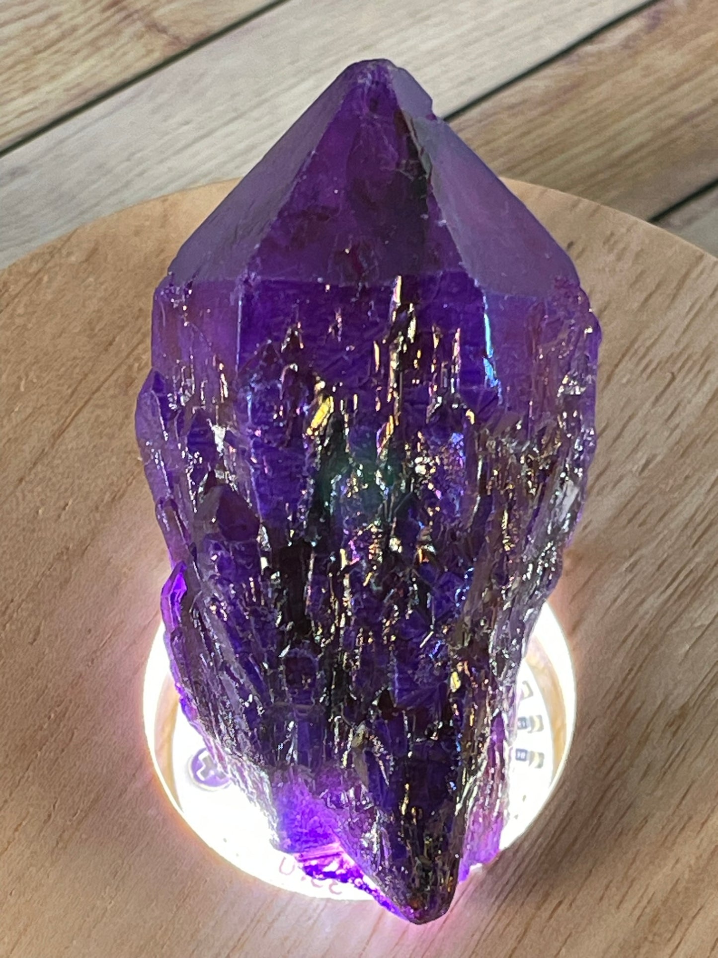 Aura Titanium Plated Natural Quartz Crystal Point Rainbow Purple - 374.25Ct