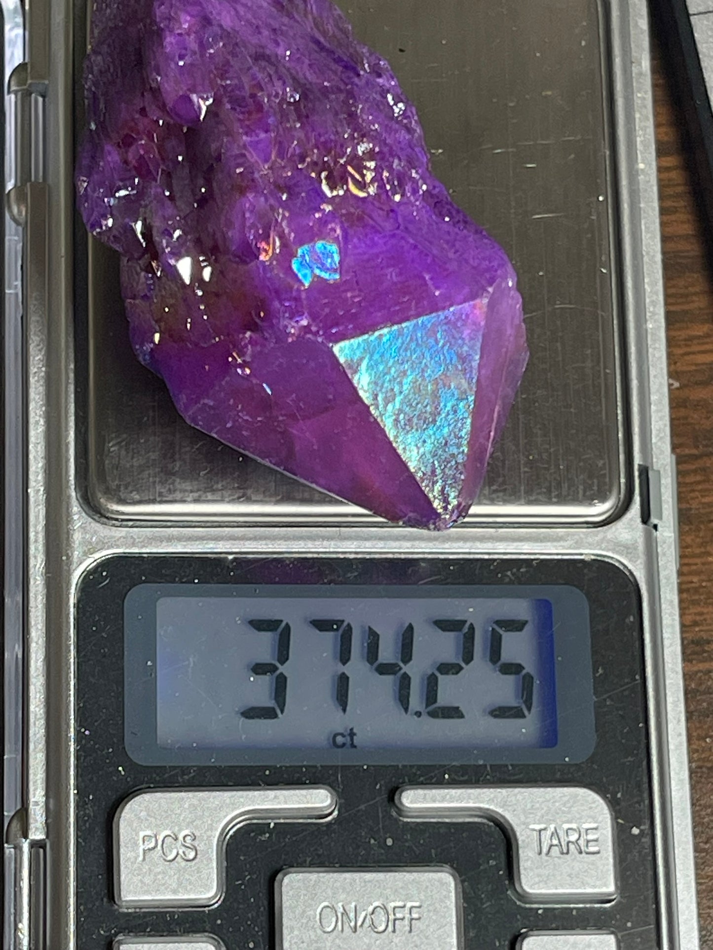 Aura Titanium Plated Natural Quartz Crystal Point Rainbow Purple - 374.25Ct