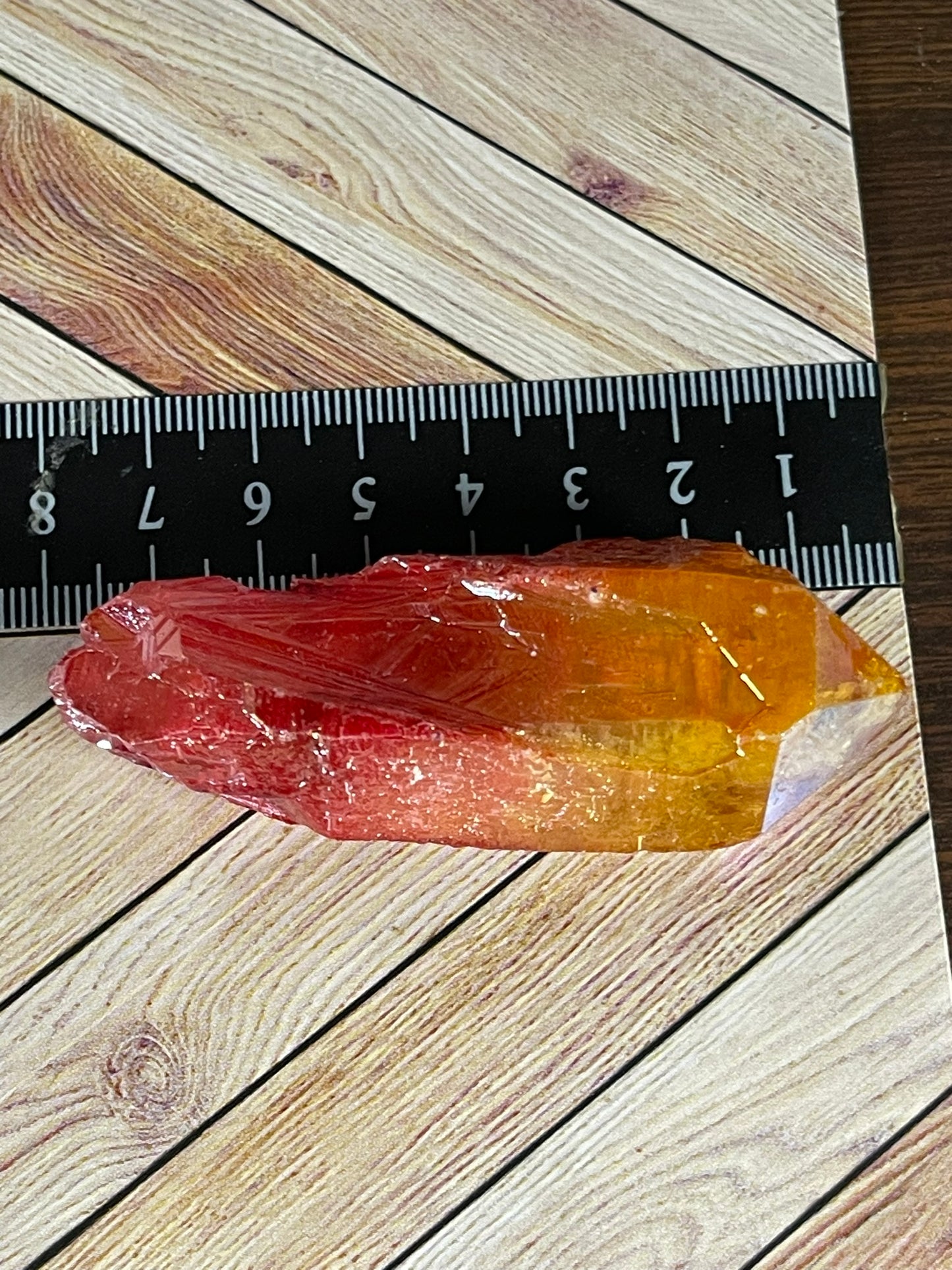 Aura Titanium Plated Natural Quartz Crystal Point Rainbow Yellow Red - 286.85Ct